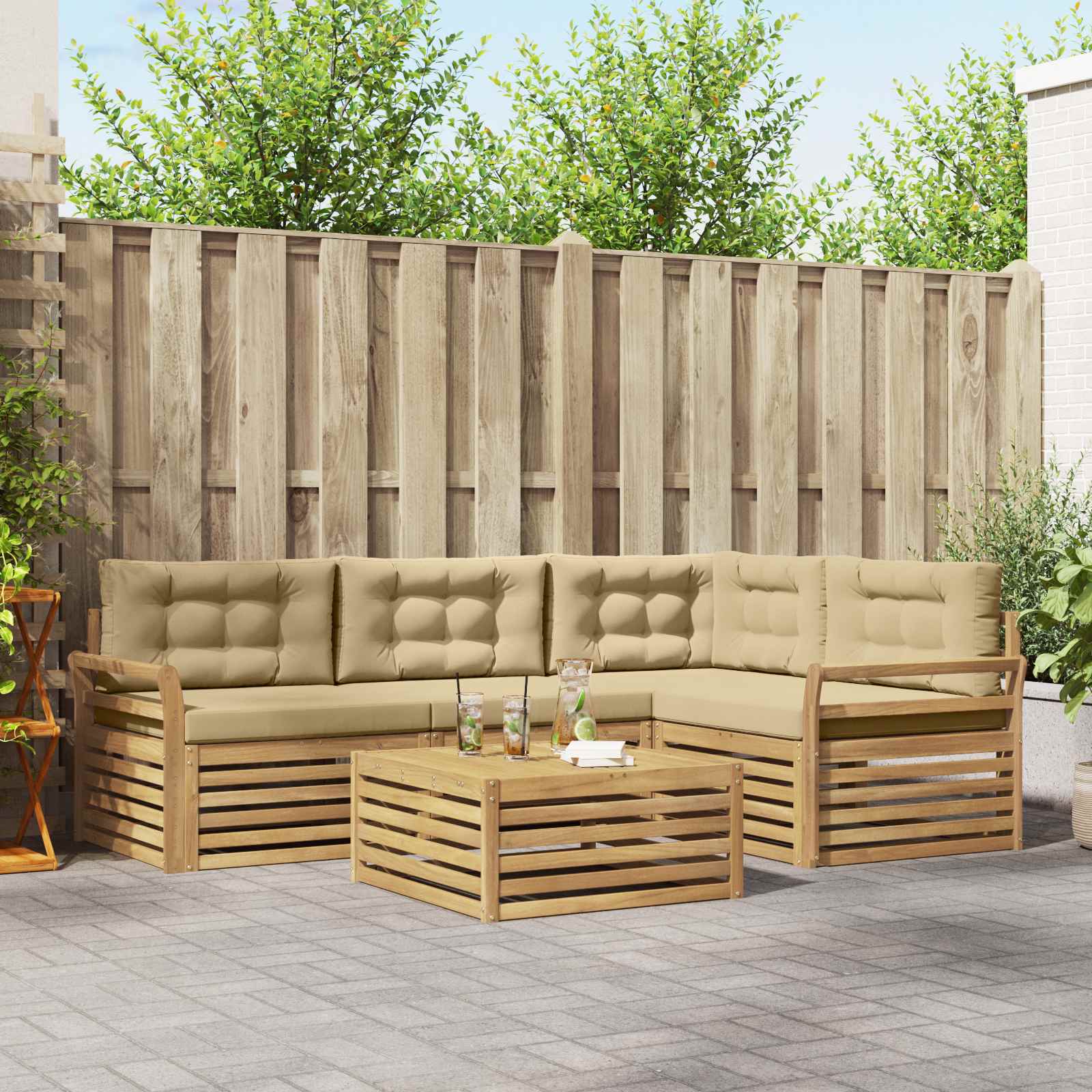 Σειρά Καναπέ Εξωτερικού 5 pcs Λευκό και Μπεζ 79 x 79 x 37 εκ - Pakobazaar