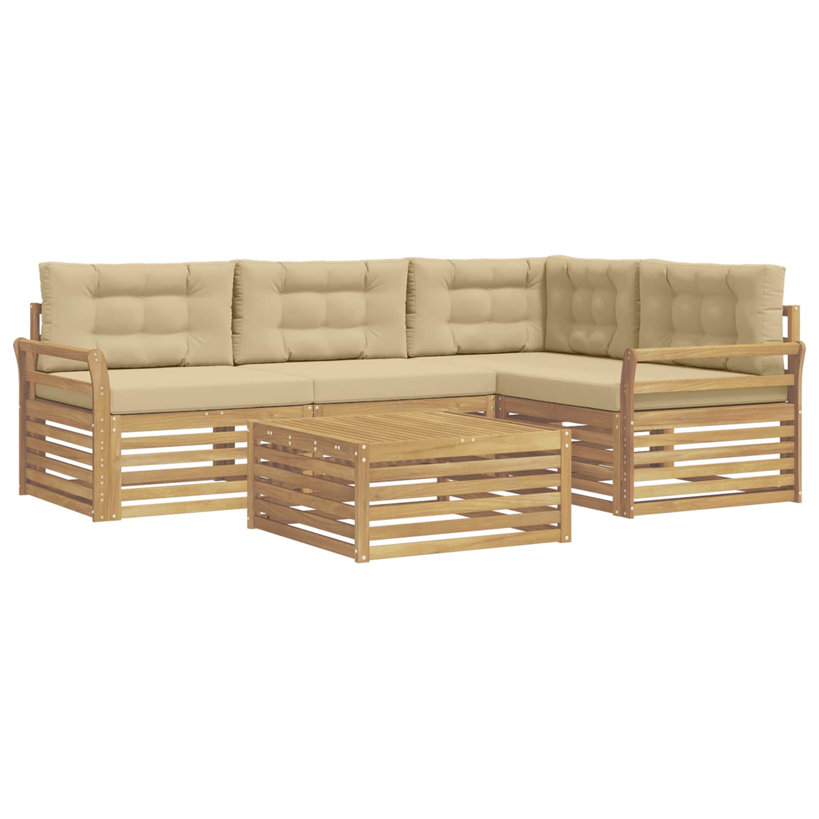 Σειρά Καναπέ Εξωτερικού 5 pcs Λευκό και Μπεζ 79 x 79 x 37 εκ - Pakobazaar