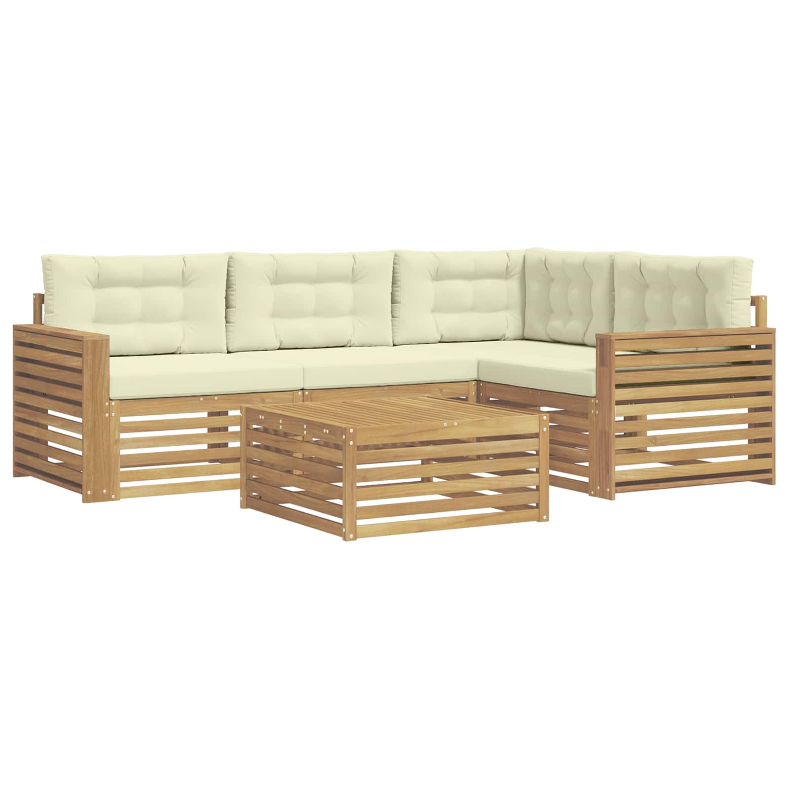 Σειρά Καναπέ Εξωτερικού 5 pcs Λευκό και Κρεμ 79 x 79 x 37 εκ - Pakobazaar