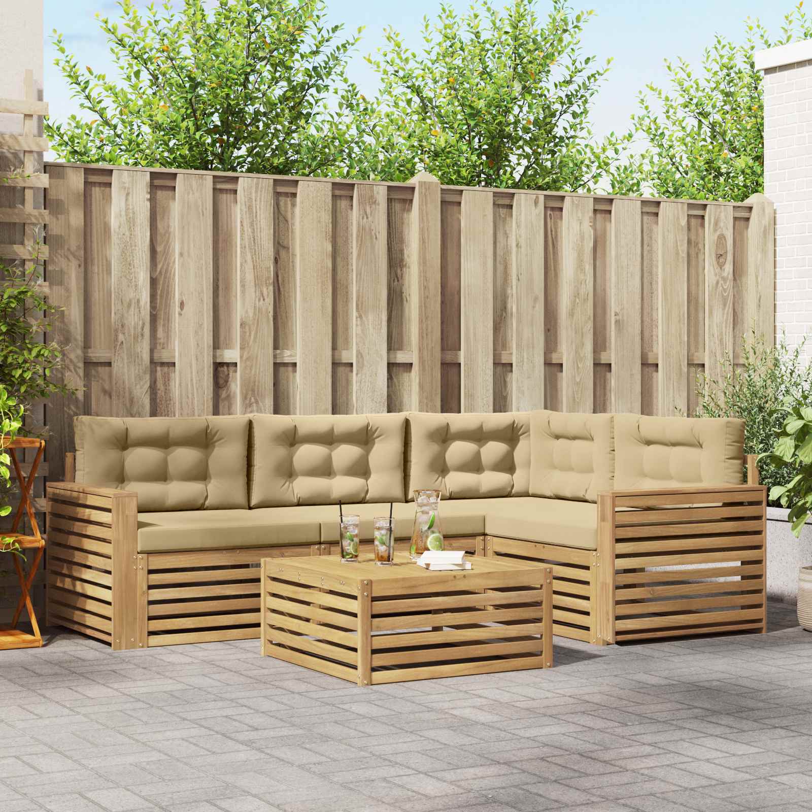 Σειρά Καναπέ Εξωτερικού 5 pcs Λευκό και Μπεζ 79 x 79 x 37 εκ - Pakobazaar
