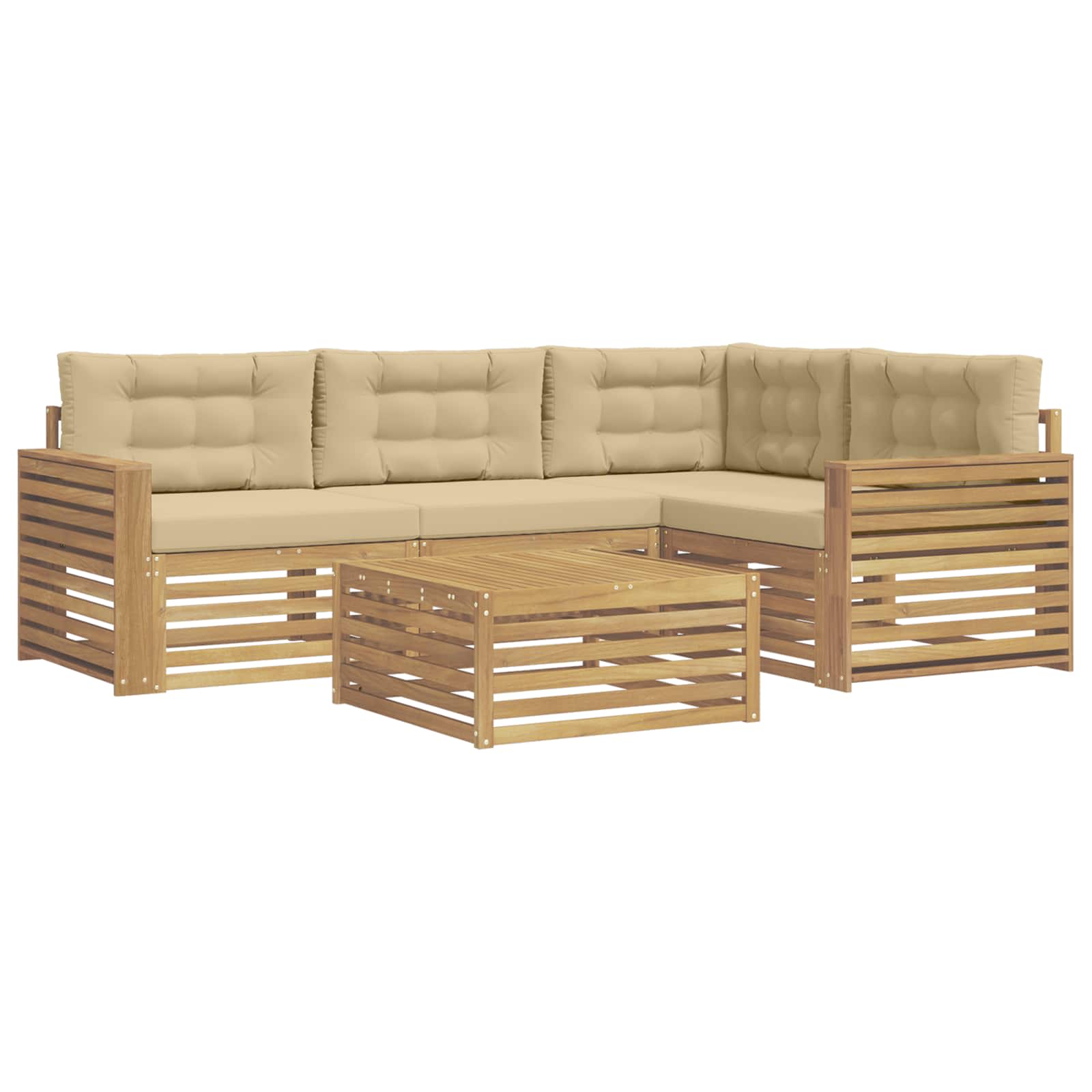 Σειρά Καναπέ Εξωτερικού 5 pcs Λευκό και Μπεζ 79 x 79 x 37 εκ - Pakobazaar