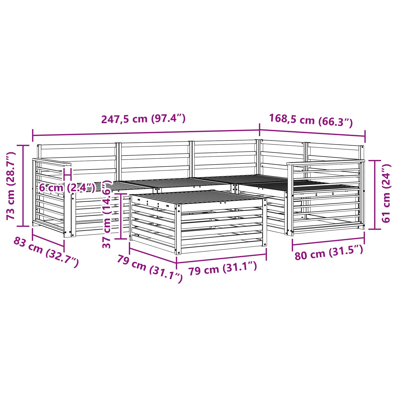 Σειρά Καναπέ Εξωτερικού 5 pcs Λευκό 79 x 79 x 37 εκ - Pakobazaar