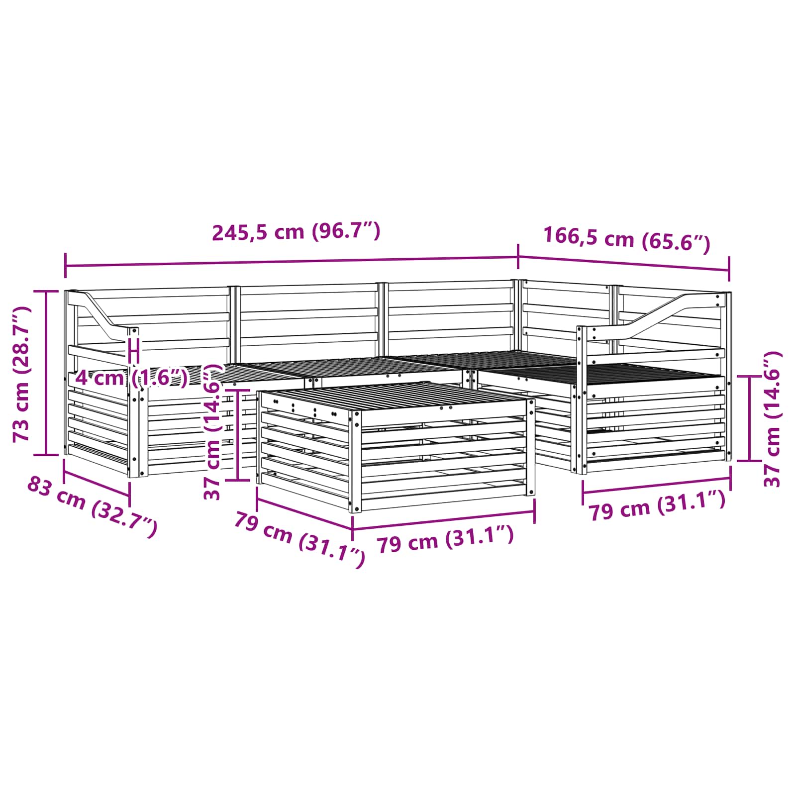 Σειρά Καναπέ Εξωτερικού 5 pcs Λευκό 79 x 79 x 37 εκ - Pakobazaar