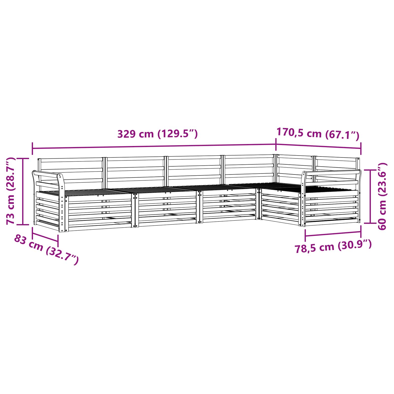 Σειρά Καναπέ Εξωτερικού 5 pcs Λευκό 329 x 170,5 x 73 cm