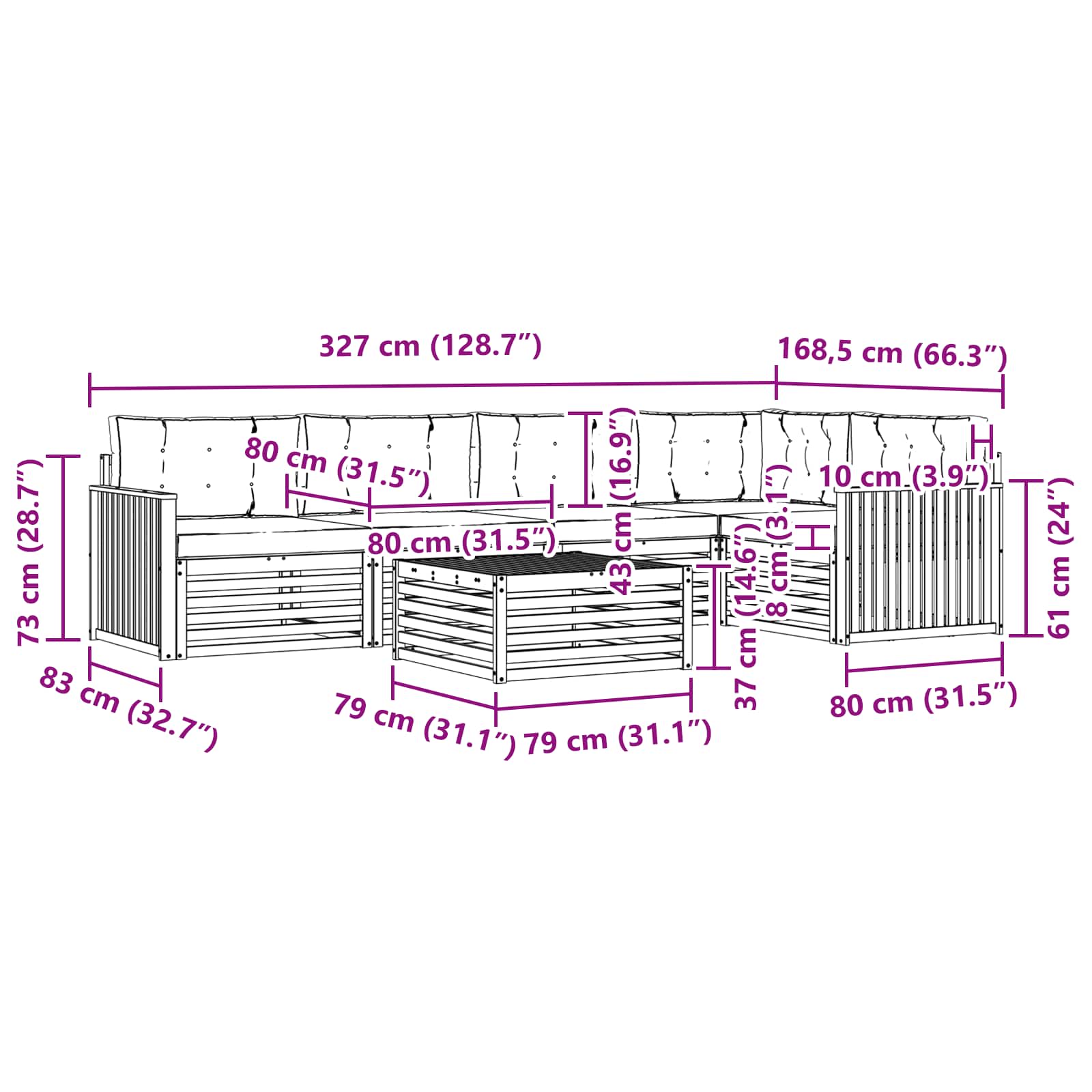 Σειρά Καναπέ Εξωτερικού 6 pcs Λευκό και Κρεμ 79 x 79 x 37 εκ - Pakobazaar