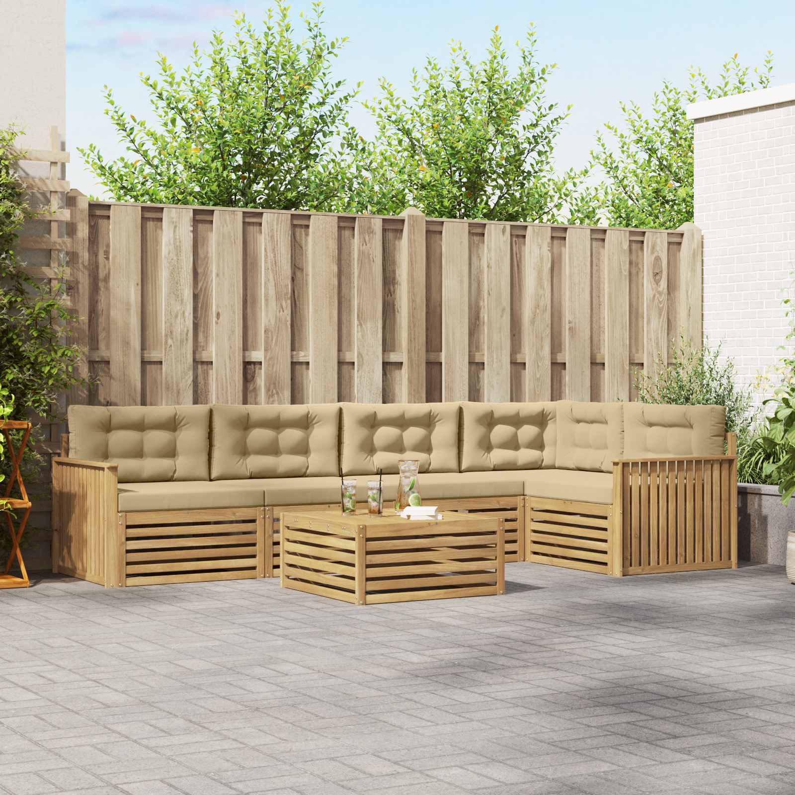 Σειρά Καναπέ Εξωτερικού 6 pcs Λευκό και Μπεζ 79 x 79 x 37 εκ - Pakobazaar