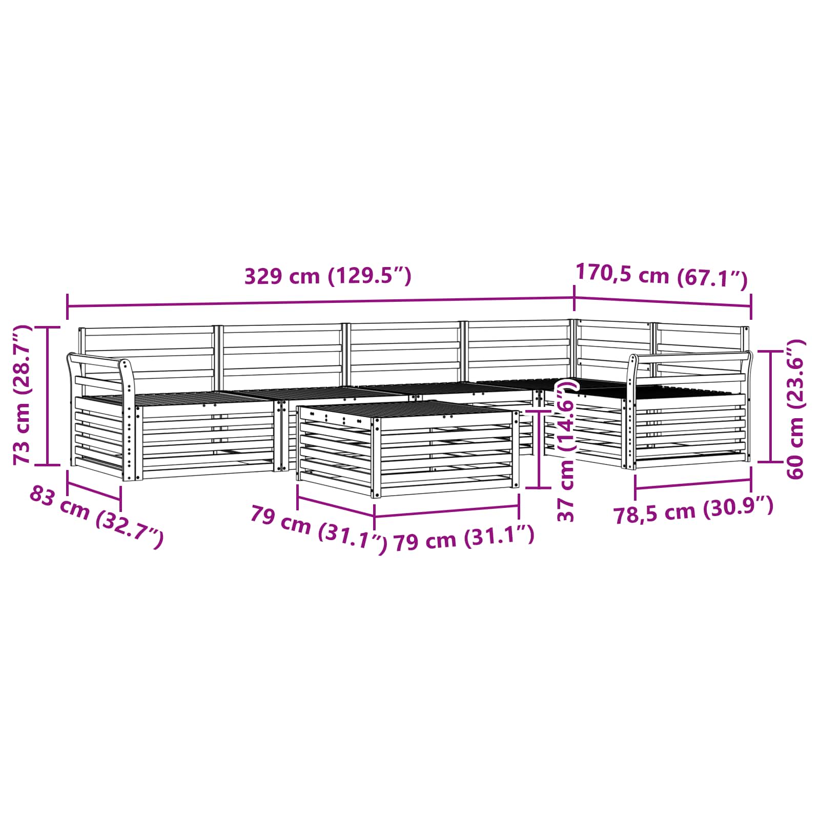 Σειρά Καναπέ Εξωτερικού 6 pcs Λευκό 79 x 79 x 37 εκ