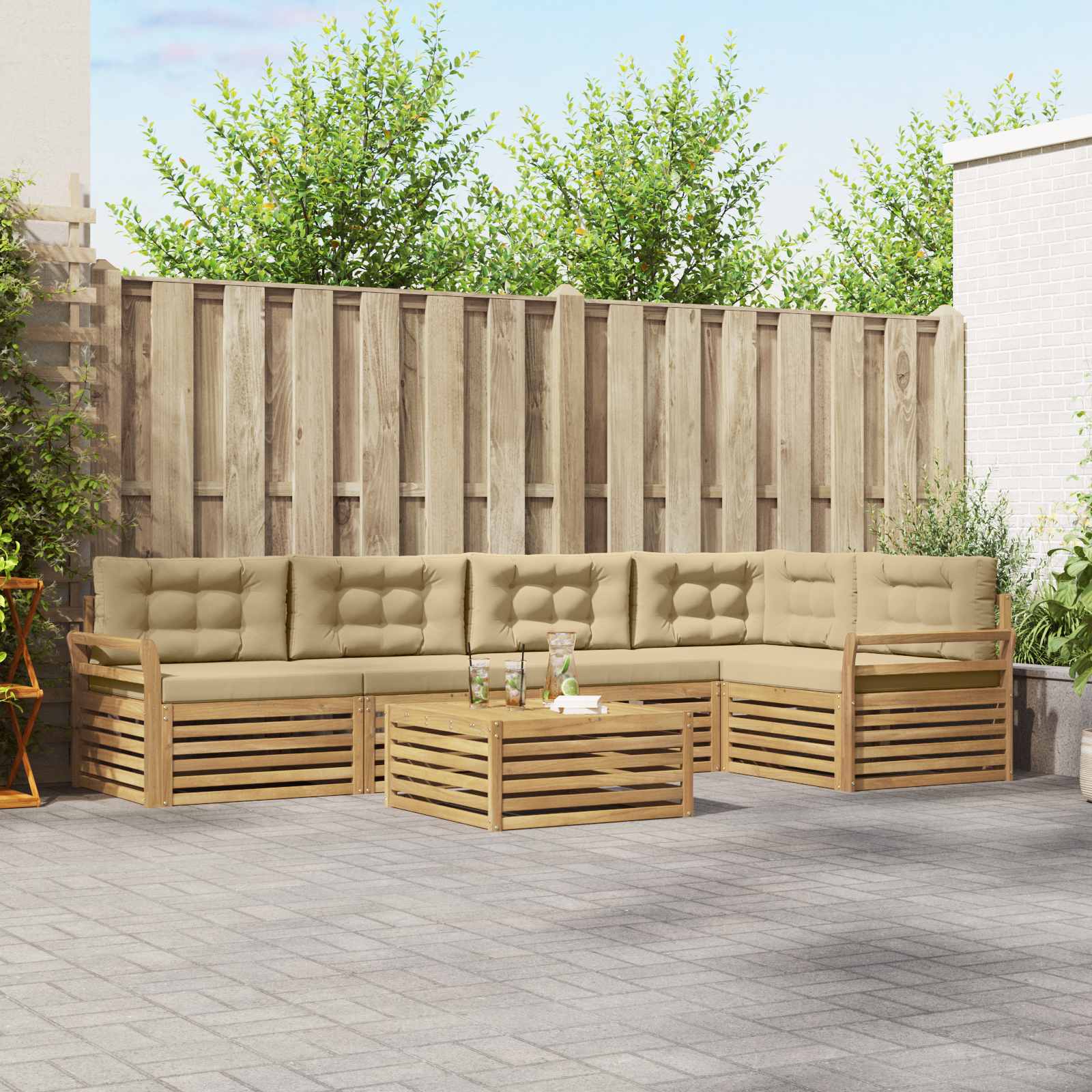 Σειρά Καναπέ Εξωτερικού 6 pcs Λευκό και Μπεζ 79 x 79 x 37 εκ - Pakobazaar
