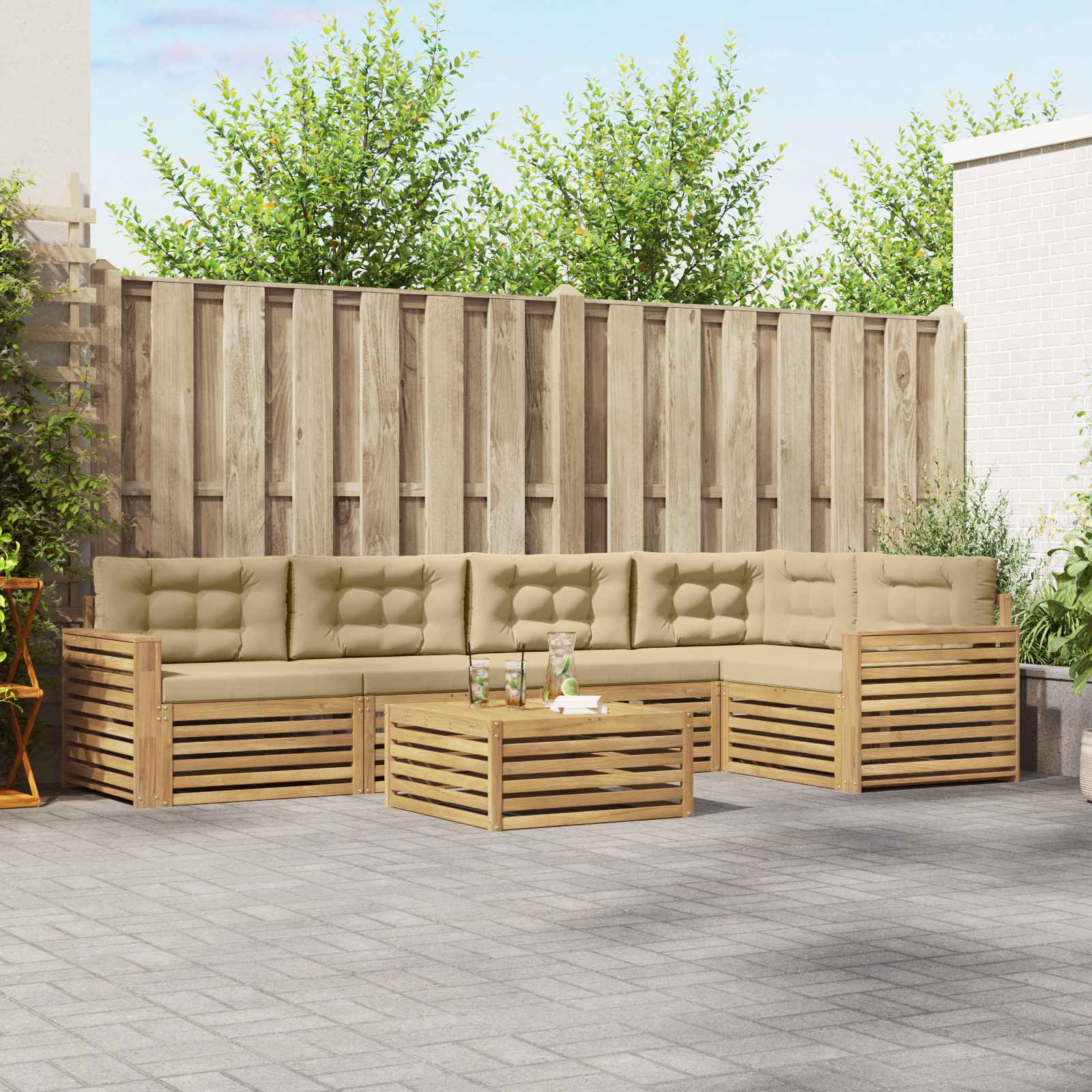 Σειρά Καναπέ Εξωτερικού 6 pcs Λευκό και Μπεζ 79 x 79 x 37 εκ - Pakobazaar
