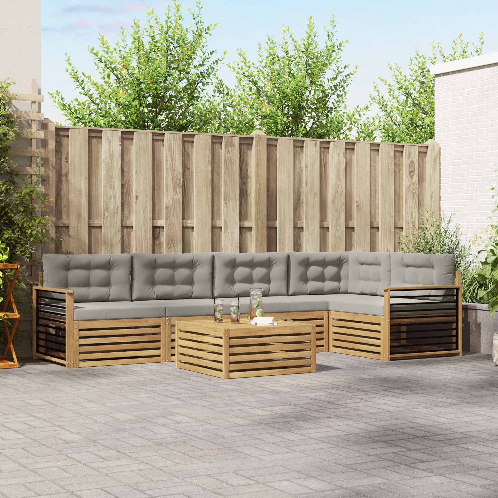 Σειρά Καναπέ Εξωτερικού 6 pcs Λευκό και Ανοιχτό Γκρι - Pakobazaar