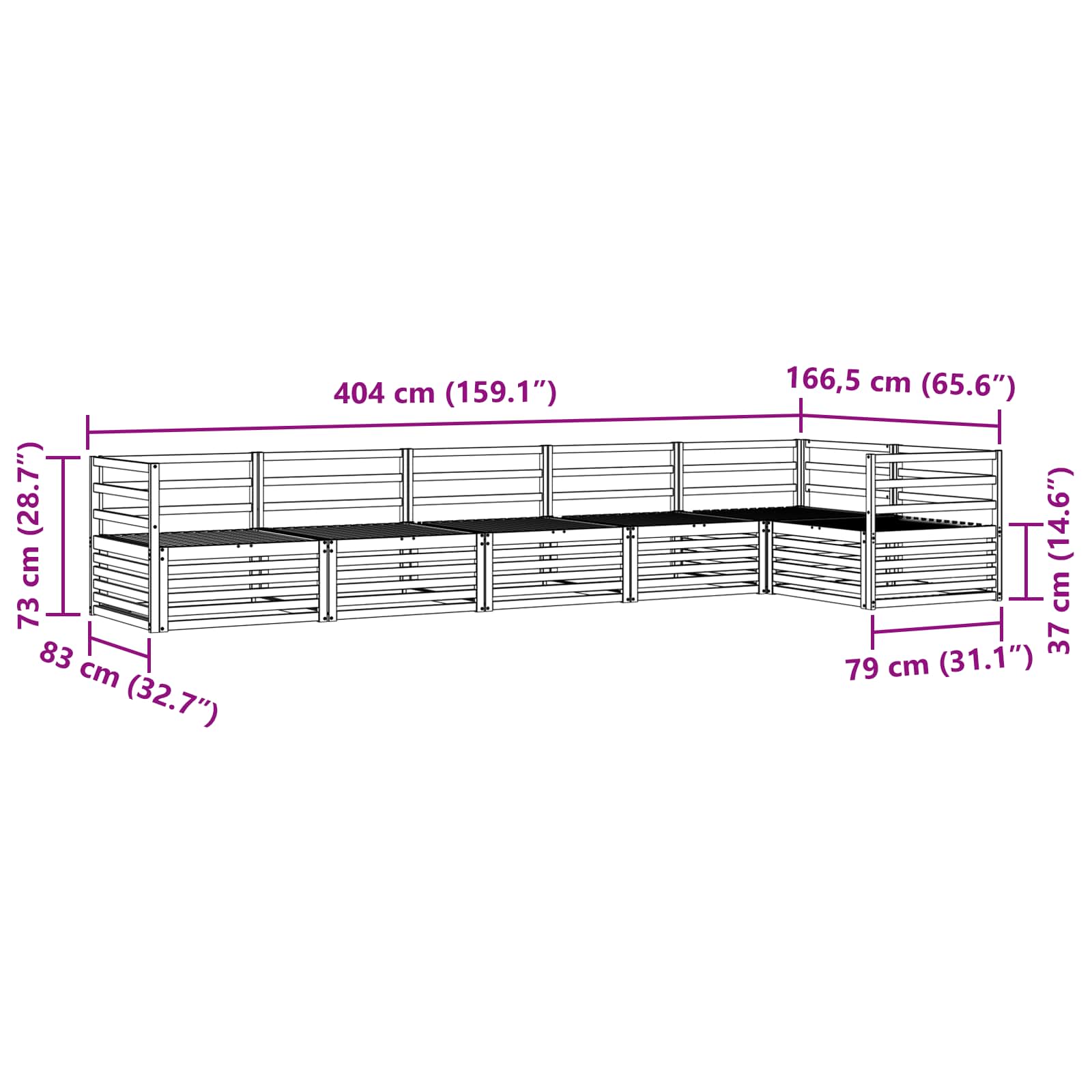 Σειρά Καναπέ Εξωτερικού 6 pcs Λευκό 404 x 166,5 x 73 εκ.