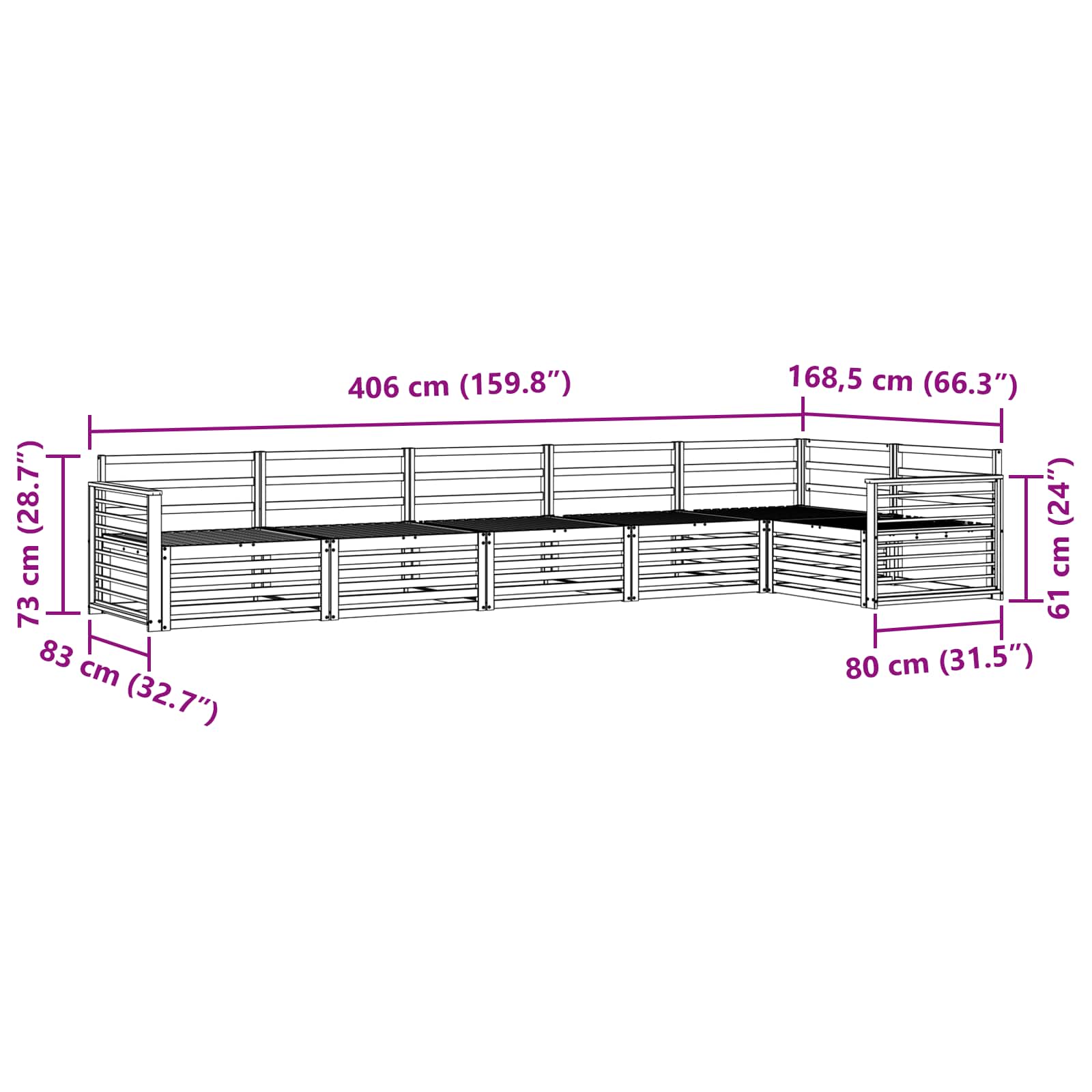 Σειρά Καναπέ Εξωτερικού 6 pcs Λευκό 406 x 168,5 x 73 εκ.