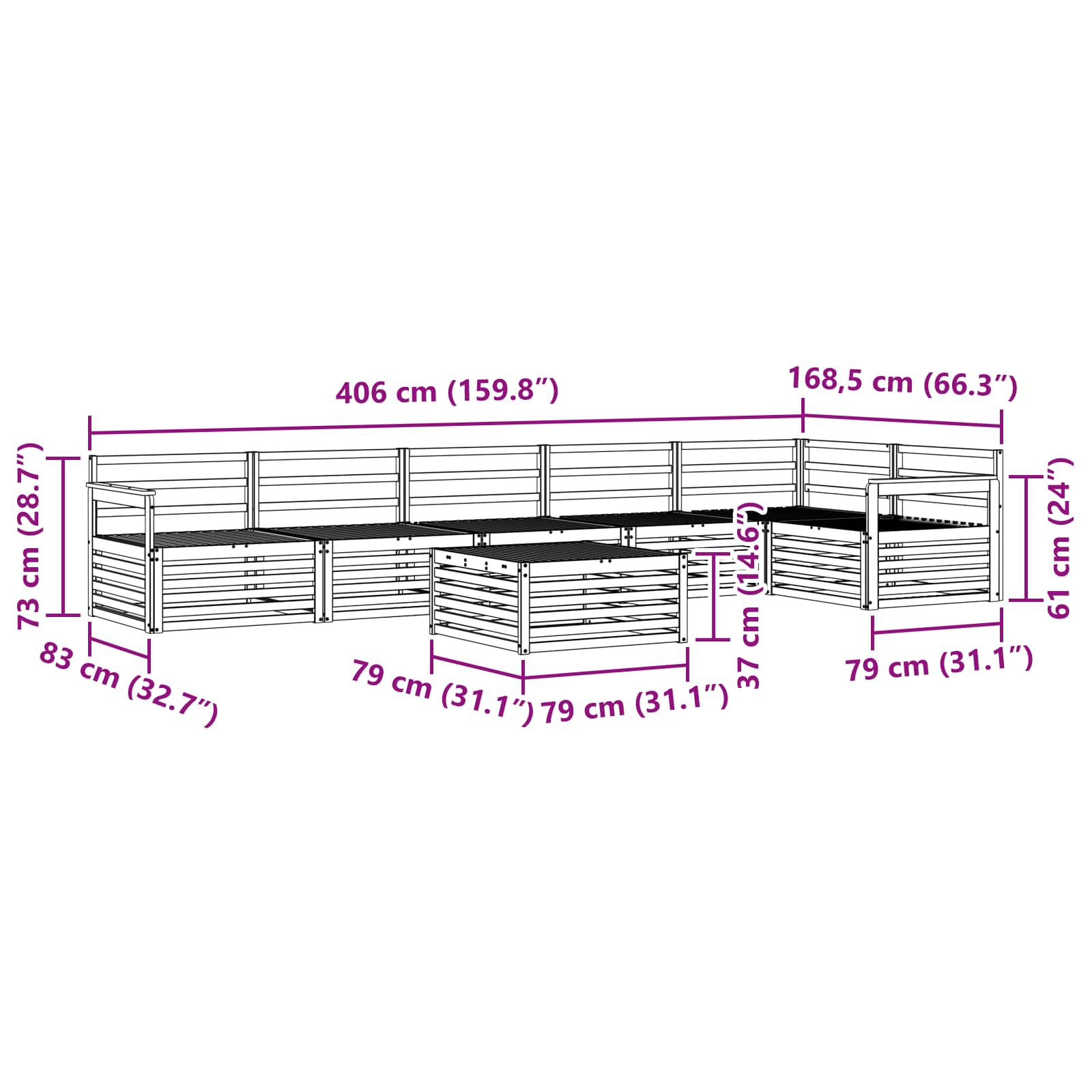 Σειρά Καναπέ Εξωτερικού 7 pcs Λευκό 79 x 79 x 37 εκ