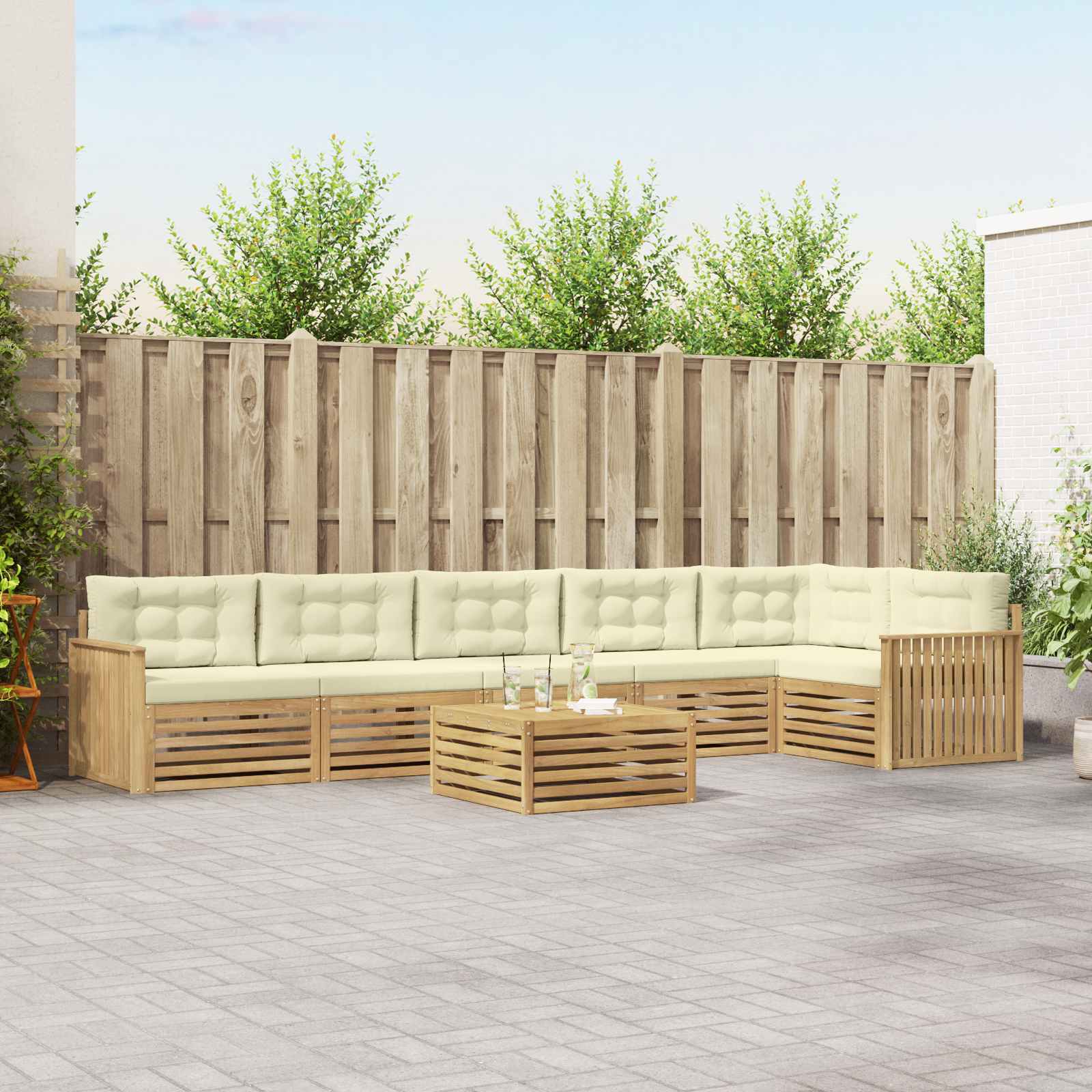 Σειρά Καναπέ Εξωτερικού 7 pcs Λευκό και Κρεμ 79 x 79 x 37 εκ - Pakobazaar