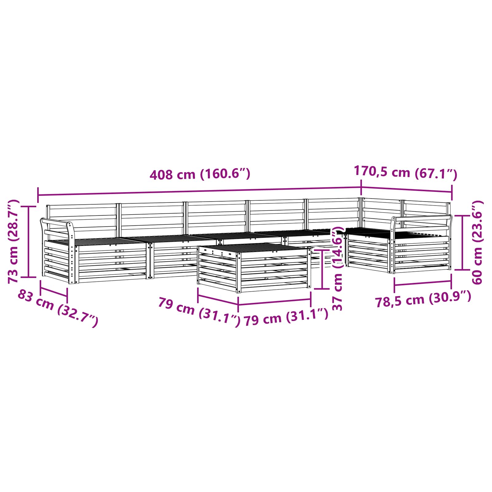 Σειρά Καναπέ Εξωτερικού 7 pcs Λευκό 79 x 79 x 37 εκ