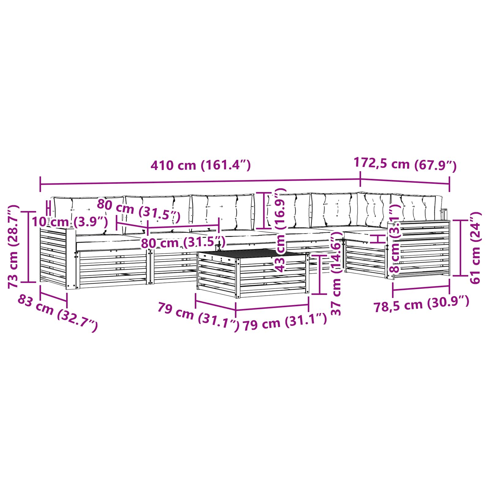 Σειρά Καναπέ Εξωτερικού 7 pcs Άσπρο και Ανθρακί 79 x 79 x 37 εκ - Pakobazaar