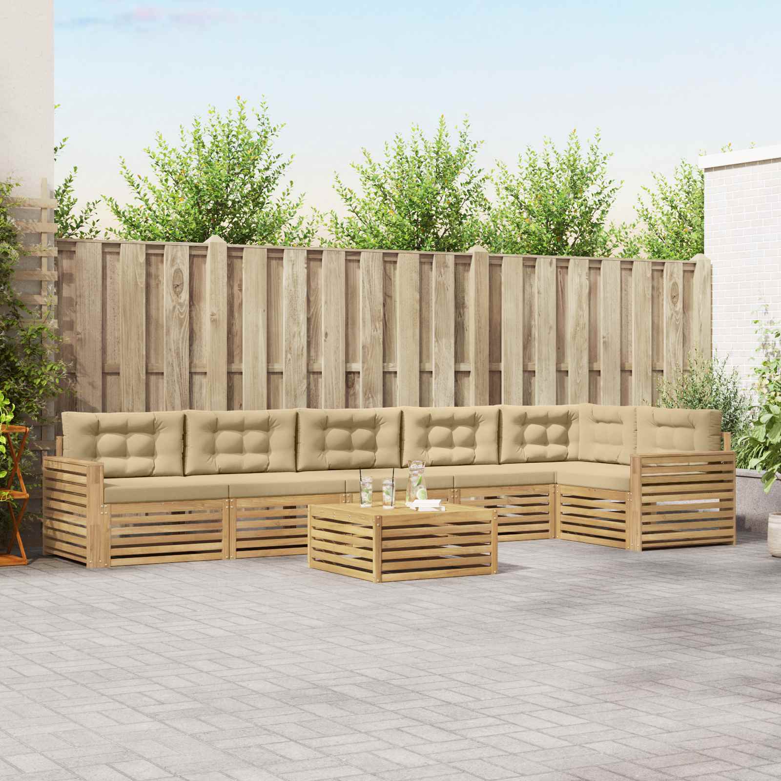 Σειρά Καναπέ Εξωτερικού 7 pcs Λευκό και Μπεζ 79 x 79 x 37 εκ - Pakobazaar