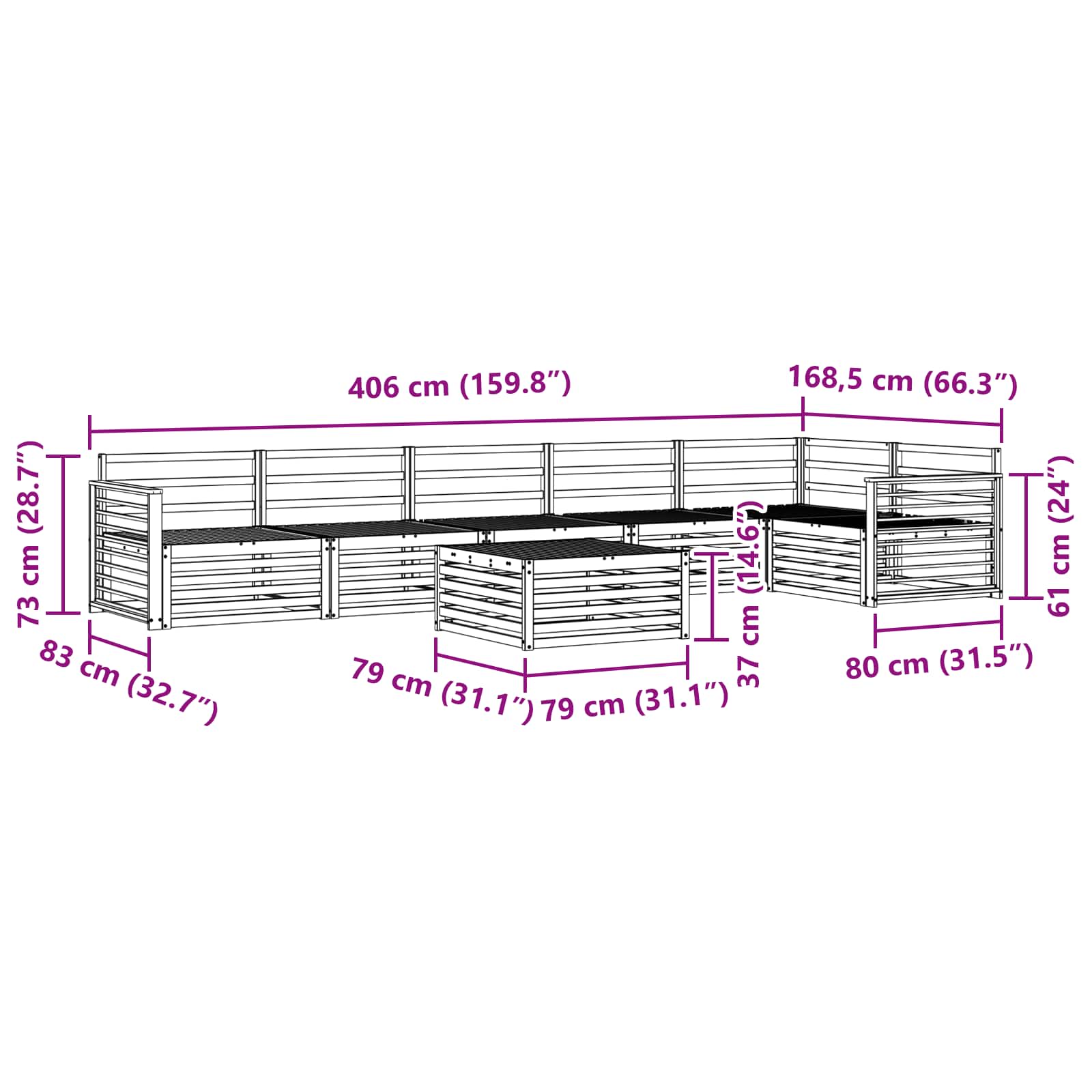 Σειρά Καναπέ Εξωτερικού 7 pcs Λευκό 79 x 79 x 37 εκ