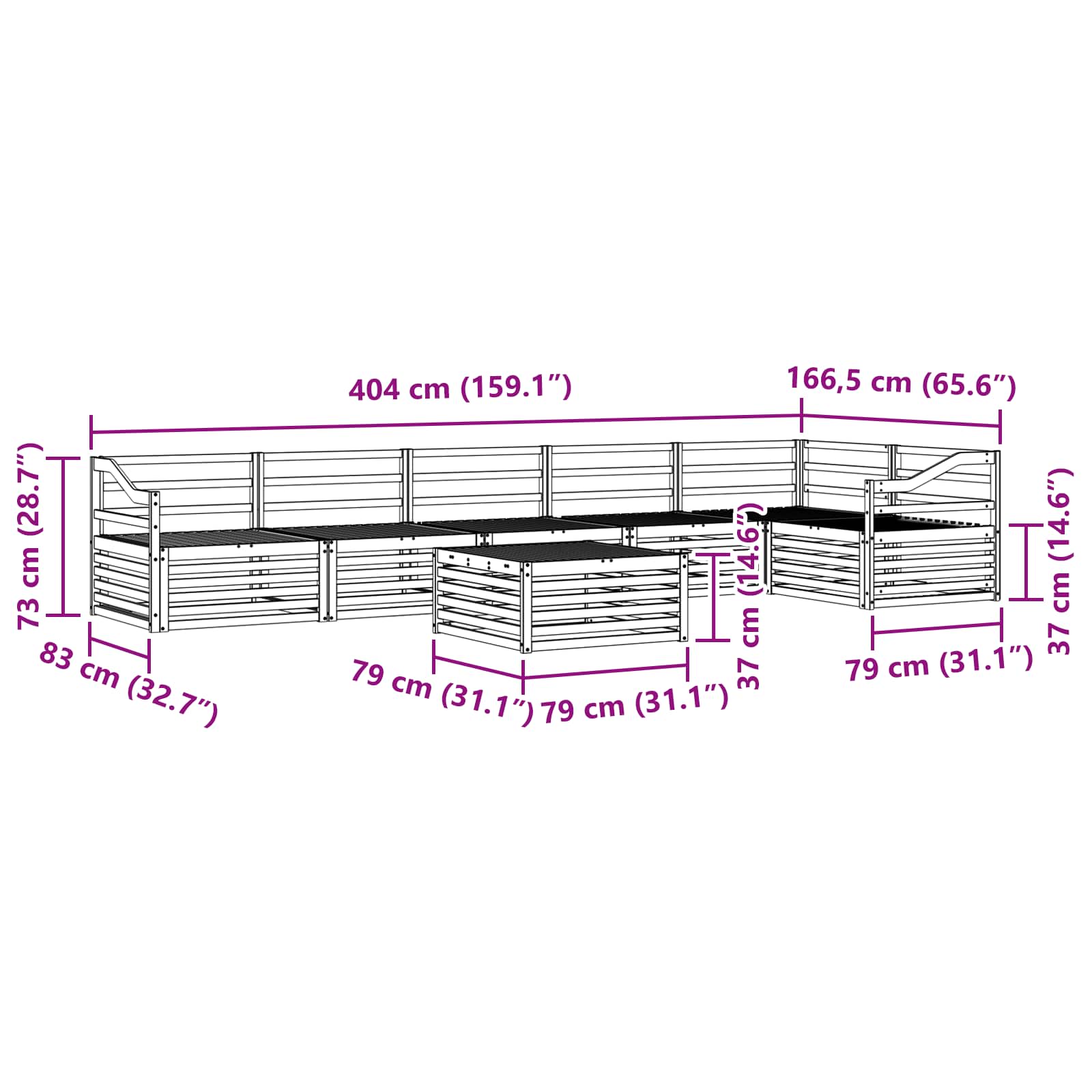 Σειρά Καναπέ Εξωτερικού 7 pcs Λευκό 79 x 79 x 37 εκ