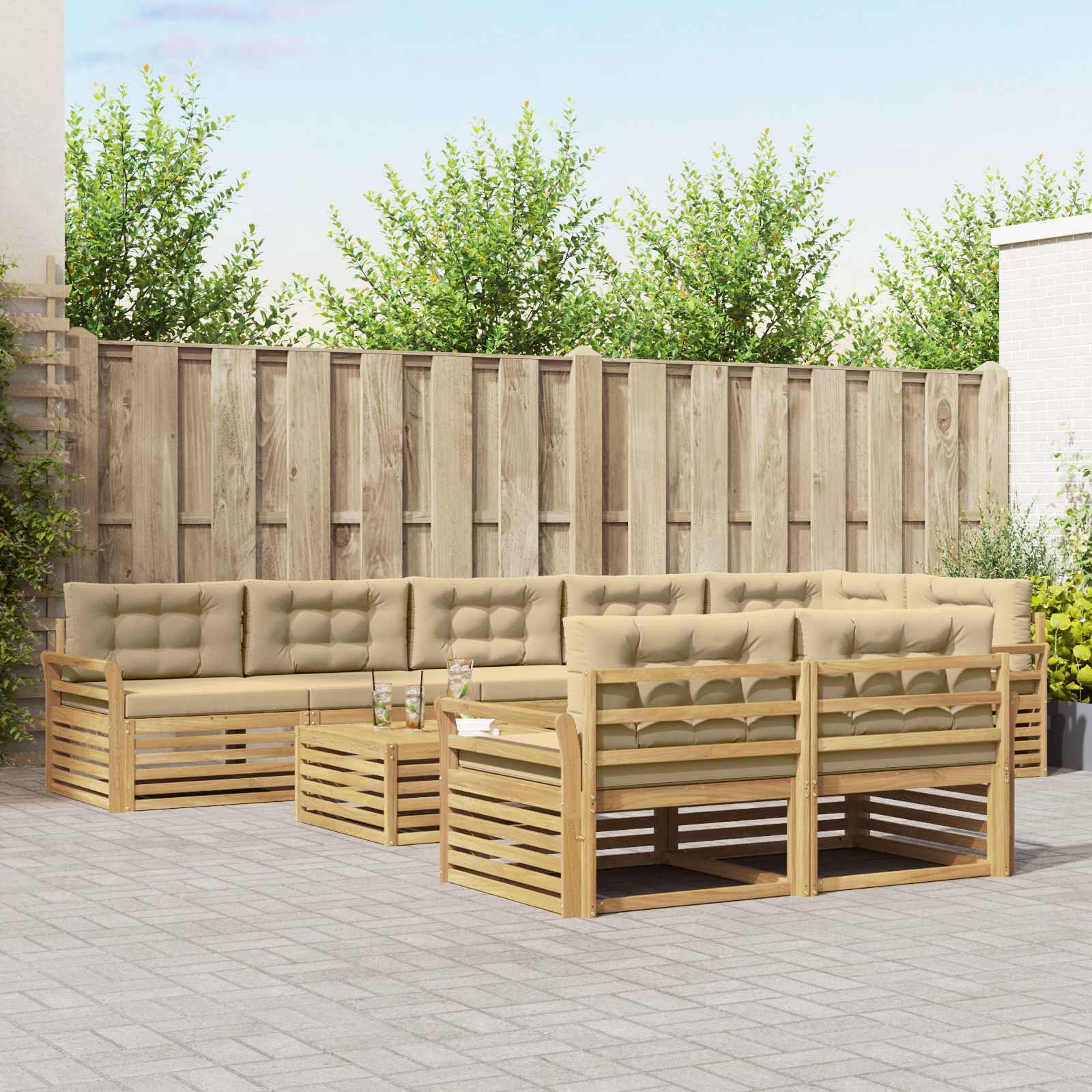 Σειρά Καναπέ Εξωτερικού 9 pcs Λευκό και Μπεζ 79 x 79 x 37 εκ - Pakobazaar