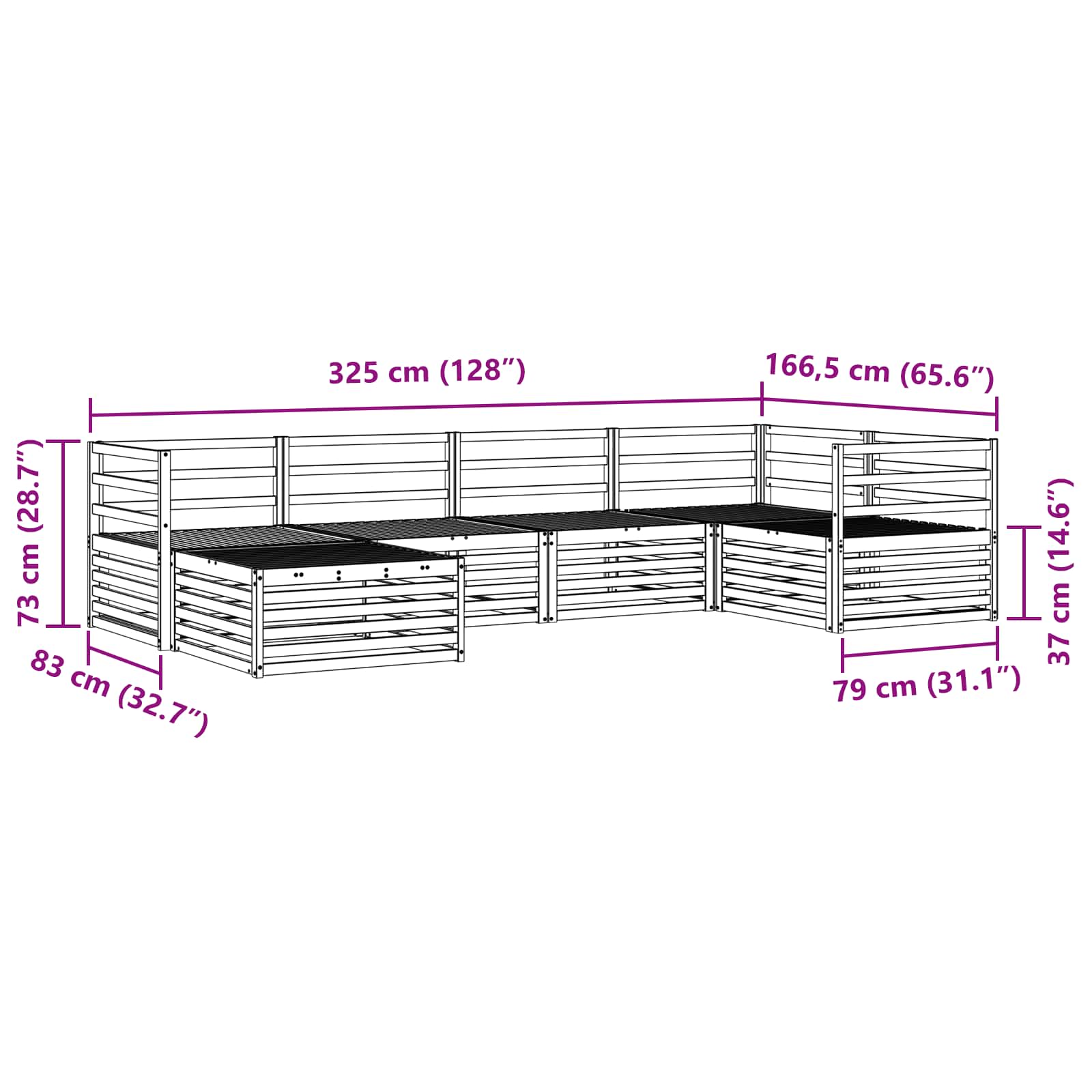 Σειρά Καναπέ Εξωτερικού 6 pcs Λευκό 325 x 166,5 x 73 εκ