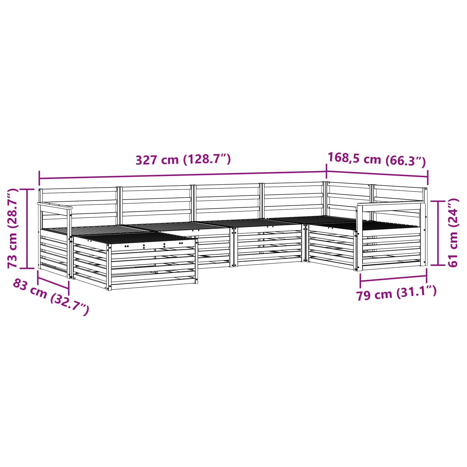 Σειρά Καναπέ Εξωτερικού 6 pcs Λευκό 327 x 168,5 x 73 cm