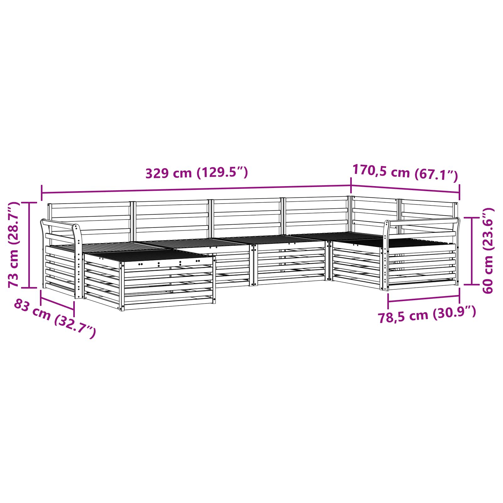 Σειρά Καναπέ Εξωτερικού 6 pcs Λευκό 329 x 170,5 x 73 cm