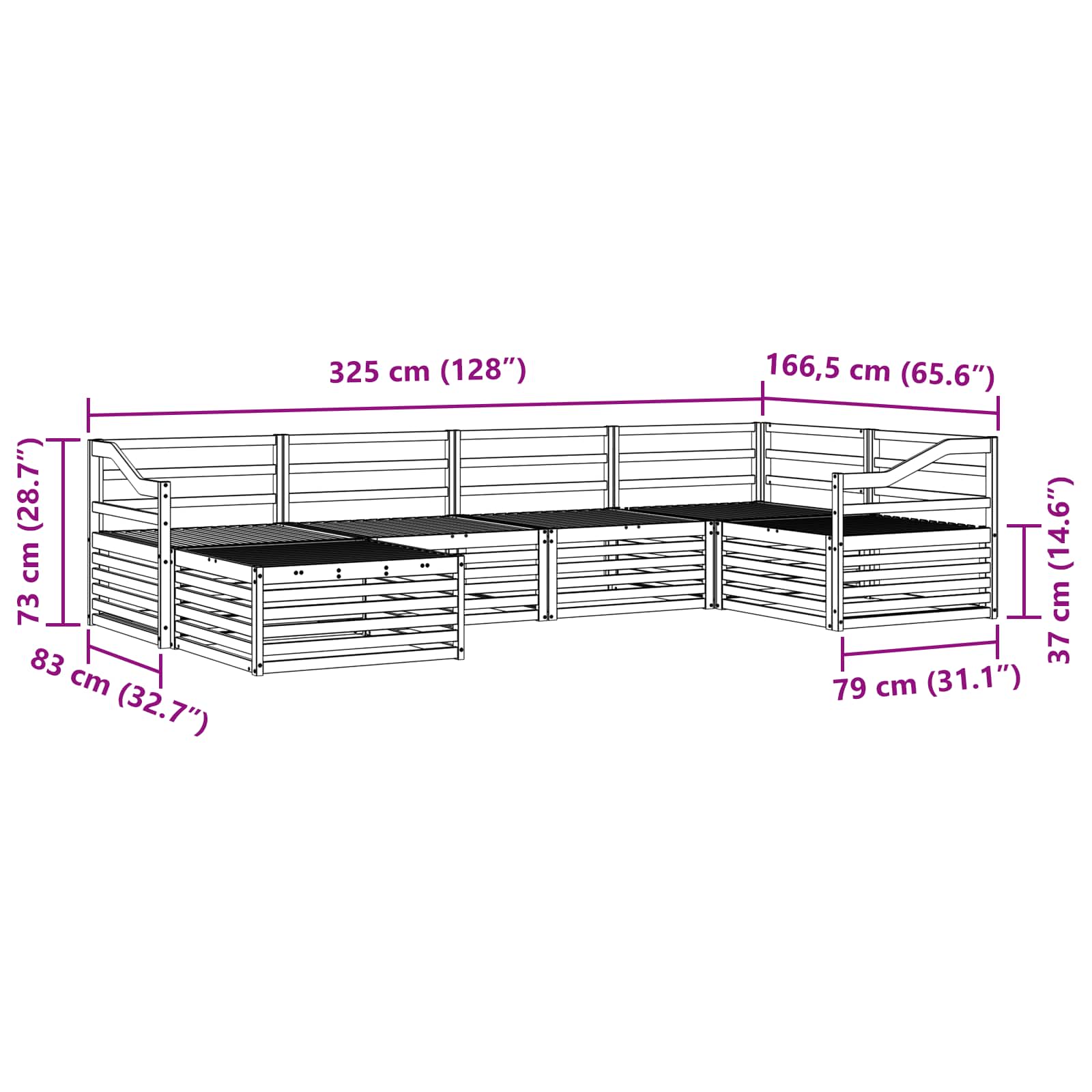 Σειρά Καναπέ Εξωτερικού 6 pcs Λευκό 325 x 166,5 x 73 εκ