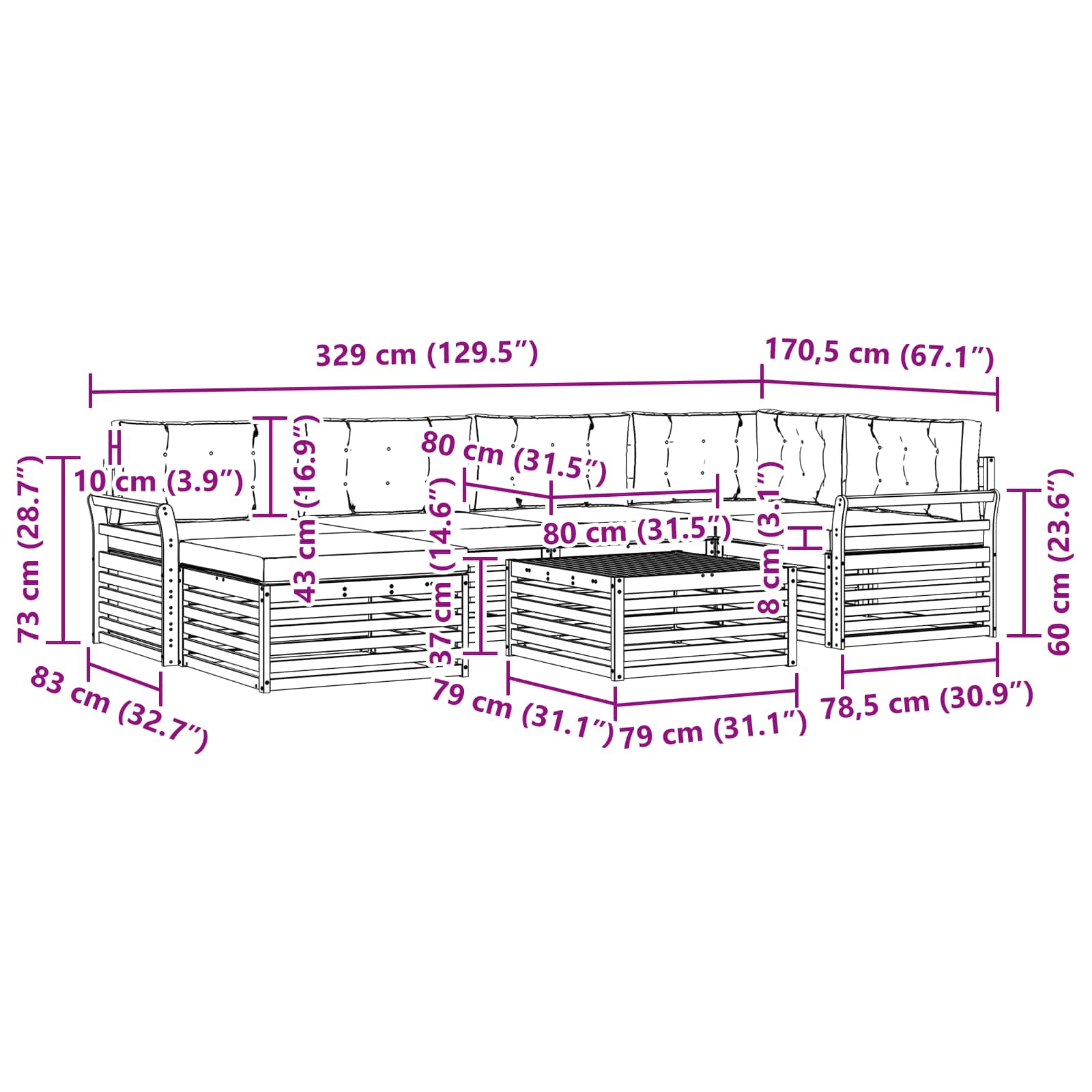 Σειρά Καναπέ Εξωτερικού με μαξιλάρι 7 pcs Λευκό και Κρεμ - Pakobazaar