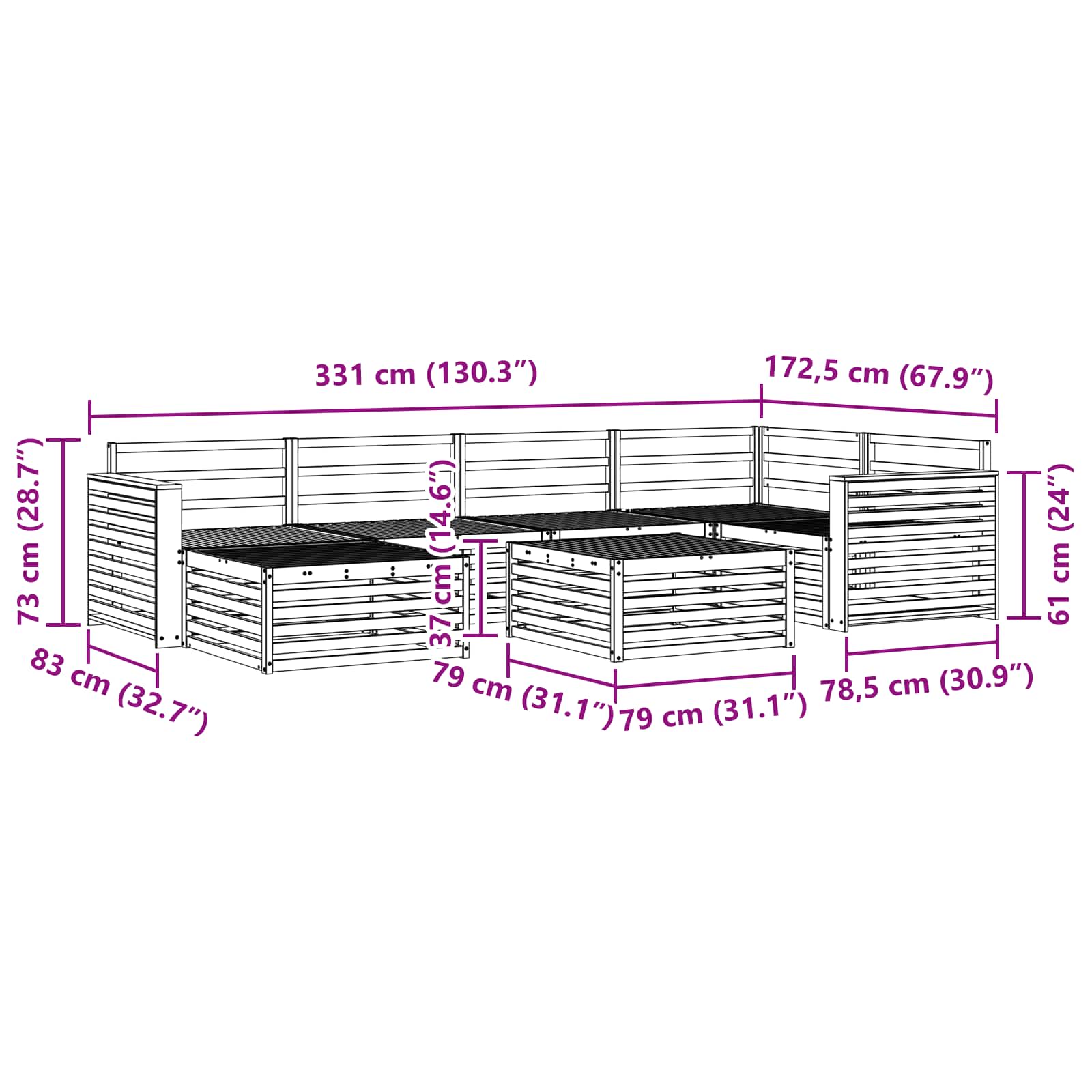 Σειρά Καναπέ Εξωτερικού 7 pcs Λευκό Στερεό Ξύλο Ακακίας - Pakobazaar