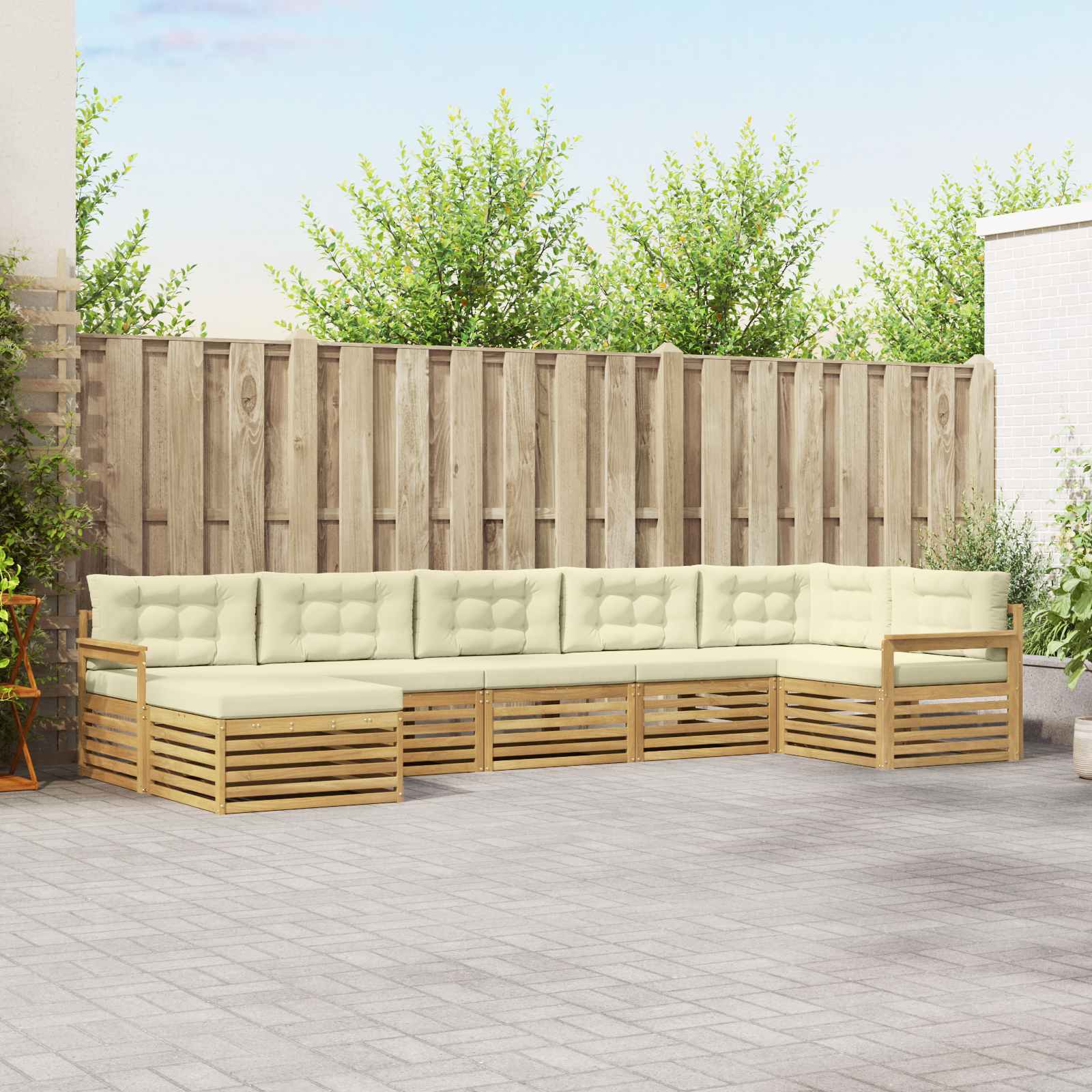 Σειρά Καναπέ Εξωτερικού με μαξιλάρι 7 pcs Λευκό και Κρεμ - Pakobazaar