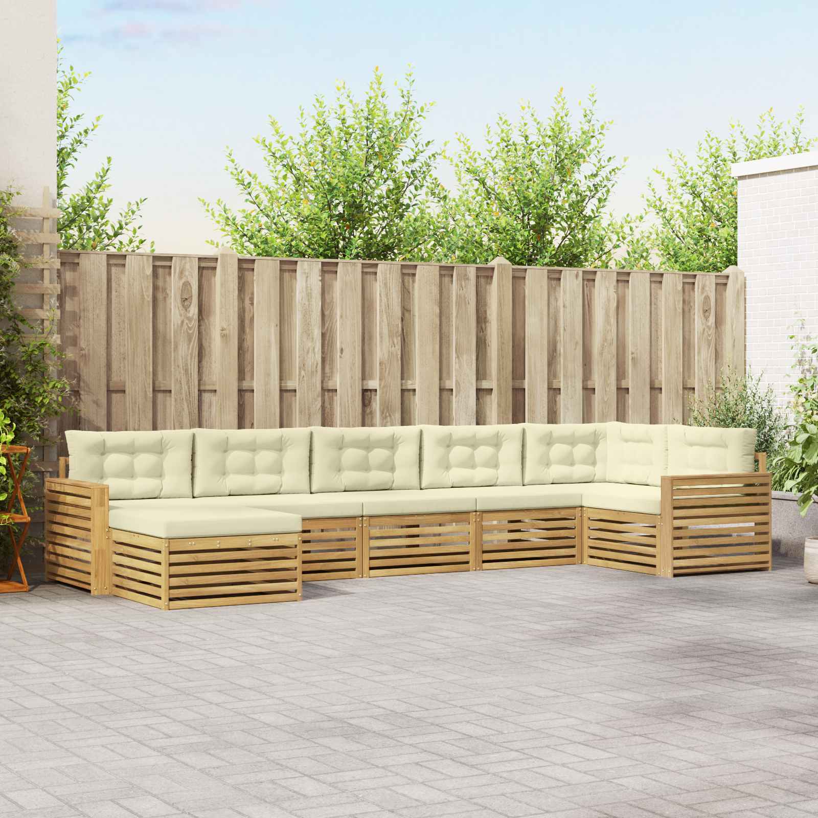 Σειρά Καναπέ Εξωτερικού με μαξιλάρι 7 pcs Λευκό και Κρεμ - Pakobazaar