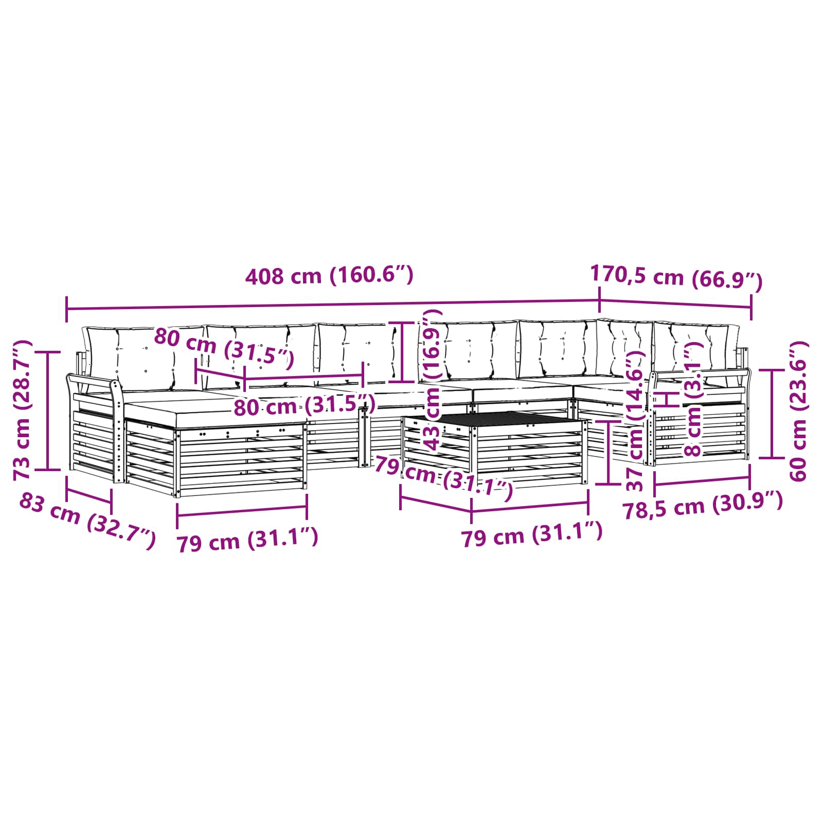 Σειρά Καναπέ Εξωτερικού με μαξιλάρι 8 pcs Λευκό και Κρεμ - Pakobazaar
