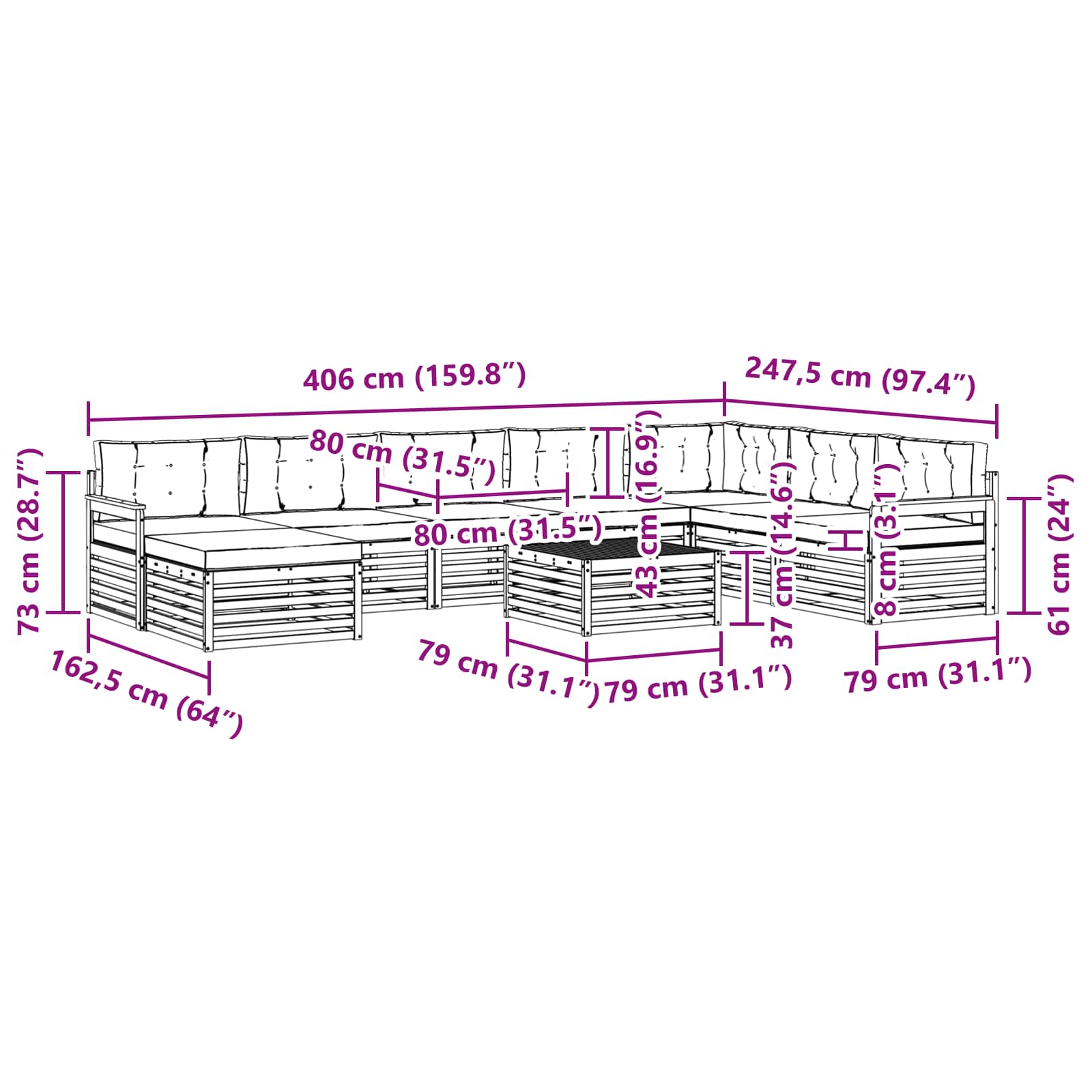 Σειρά Καναπέ Εξωτερικού με μαξιλάρι 9 pcs Άσπρο και Ανθρακί - Pakobazaar