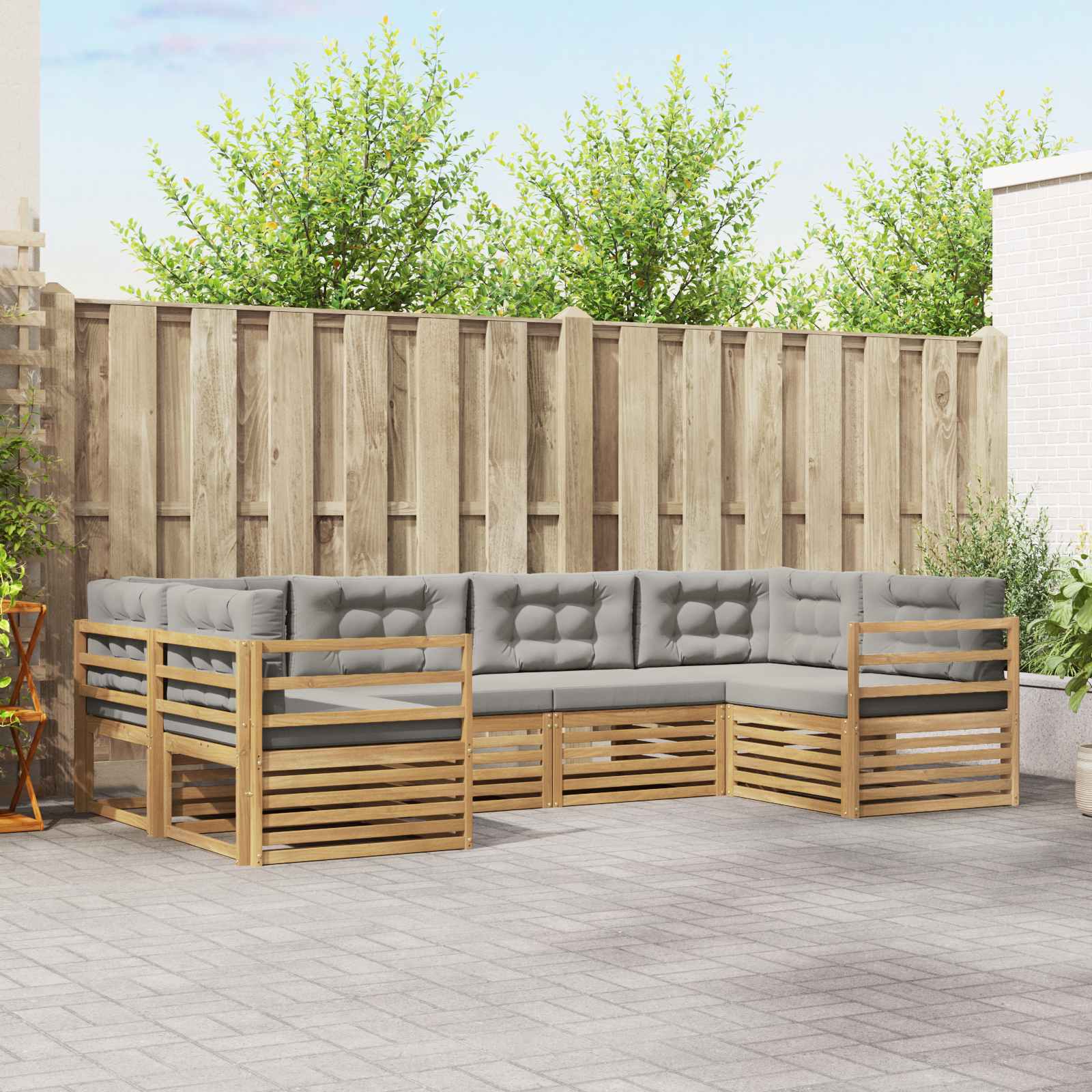 Σειρά Καναπέ Εξωτερικού 6 pcs Λευκό και Ανοιχτό Γκρι - Pakobazaar
