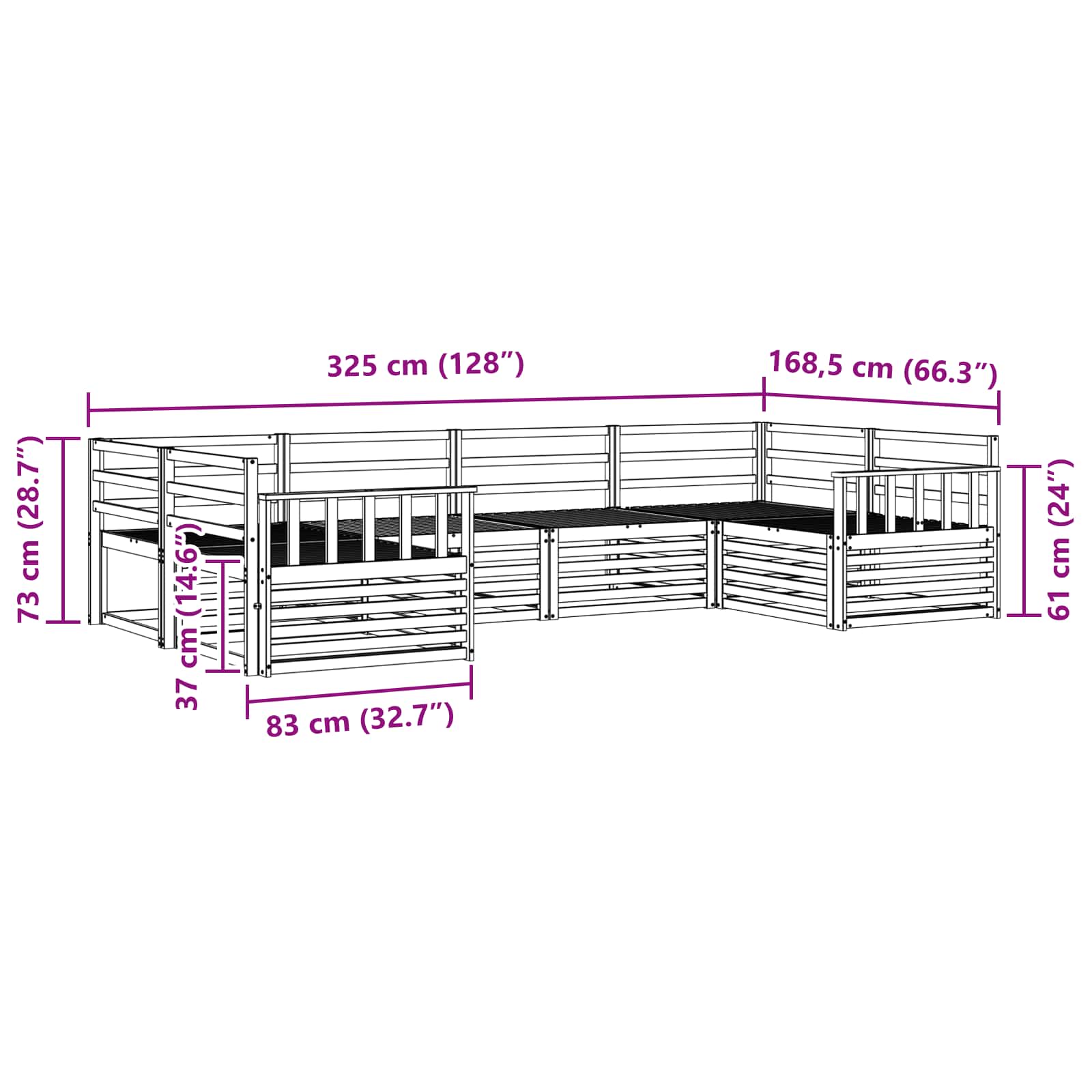 Σειρά Καναπέ Εξωτερικού 6 pcs Λευκό 325 x 168,5 x 73 εκ - Pakobazaar