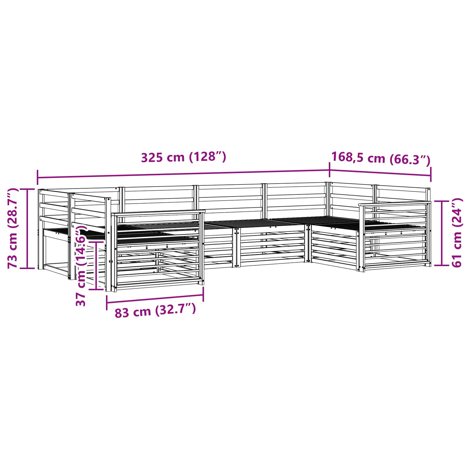 Σειρά Καναπέ Εξωτερικού 6 pcs Λευκό 325 x 168,5 x 73 εκ - Pakobazaar