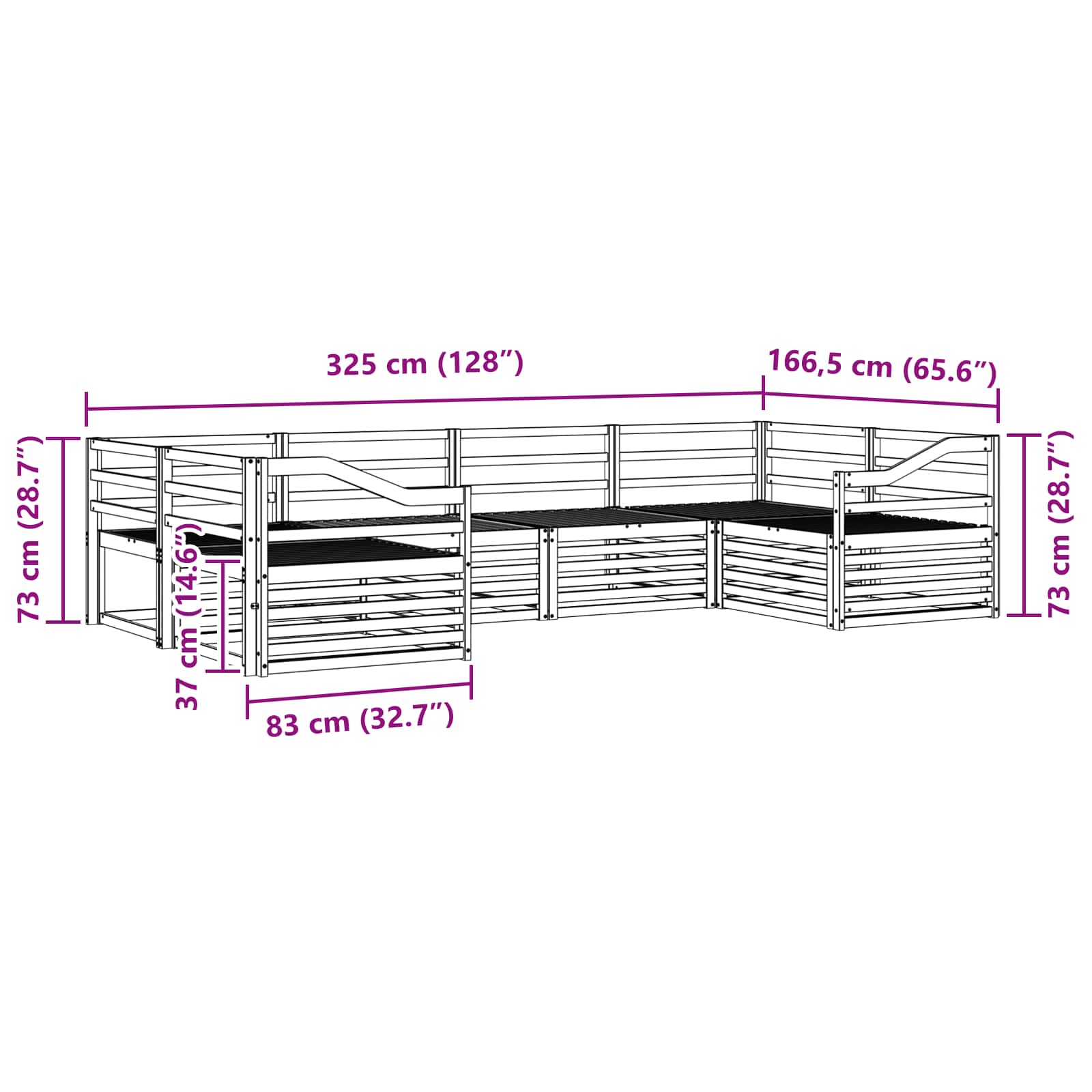 Σειρά Καναπέ Εξωτερικού 6 pcs Λευκό 325 x 166,5 x 73 εκ - Pakobazaar