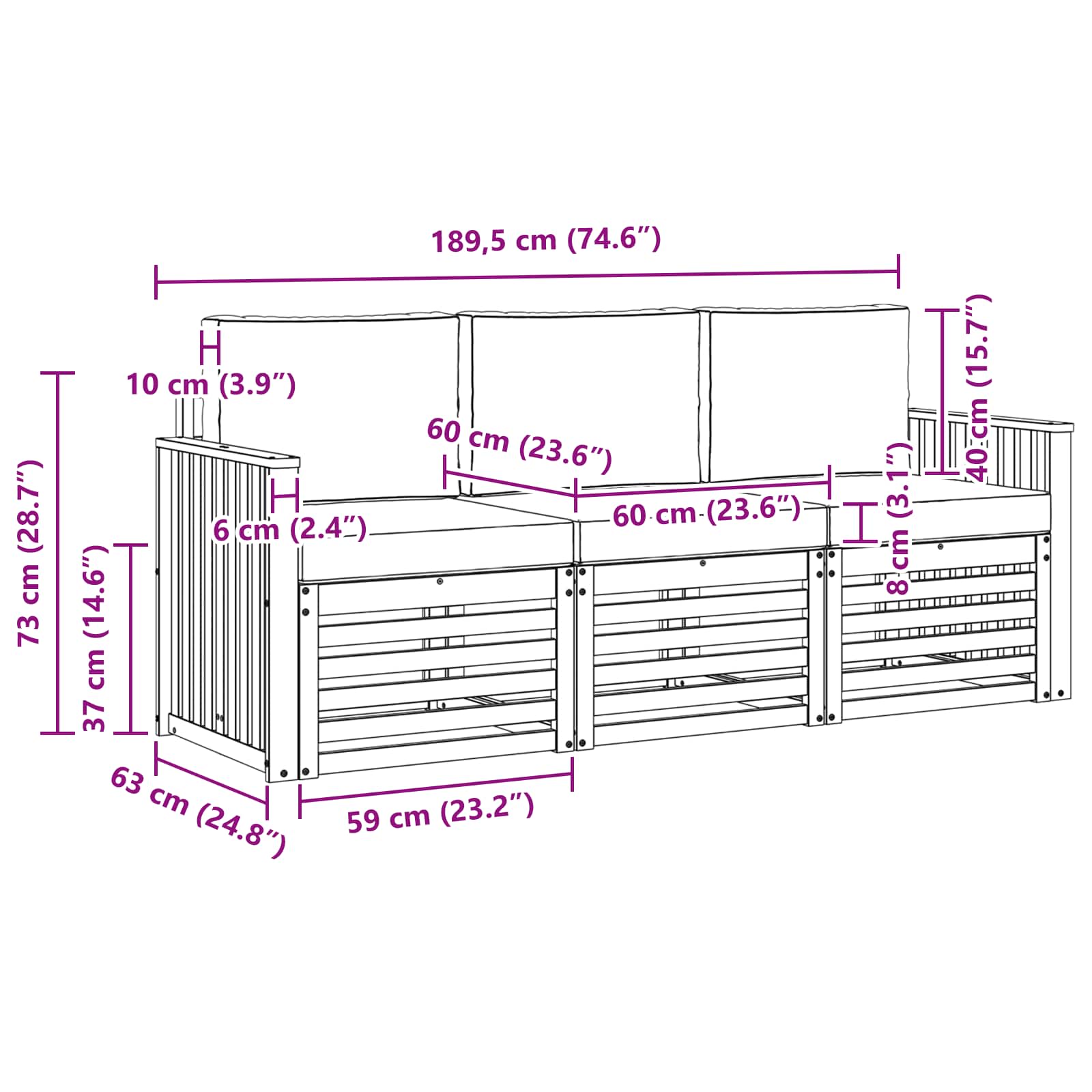 Σετ Καναπέ Στερεό Ξύλο Ακακίας - Pakobazaar