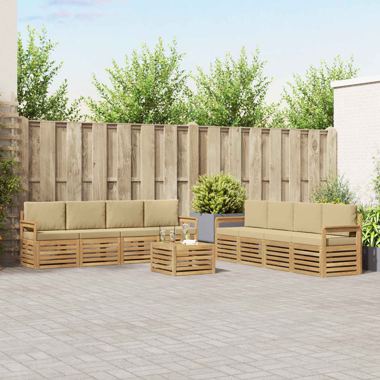 Σειρά Καναπέ Εξωτερικού 9 pcs Λευκό και Μπεζ 59 x 59 x 37 εκ - Pakobazaar