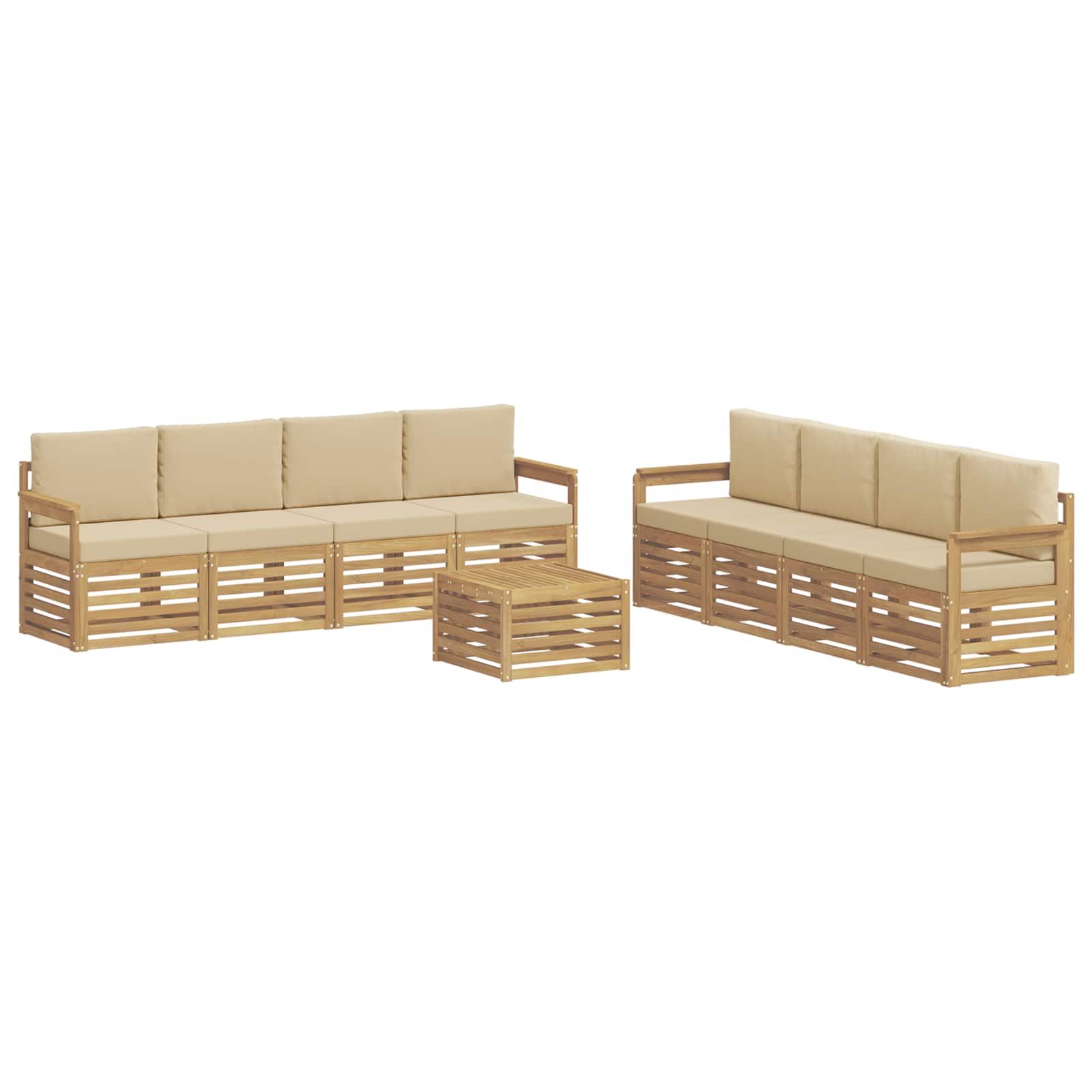 Σειρά Καναπέ Εξωτερικού 9 pcs Λευκό και Μπεζ 59 x 59 x 37 εκ - Pakobazaar