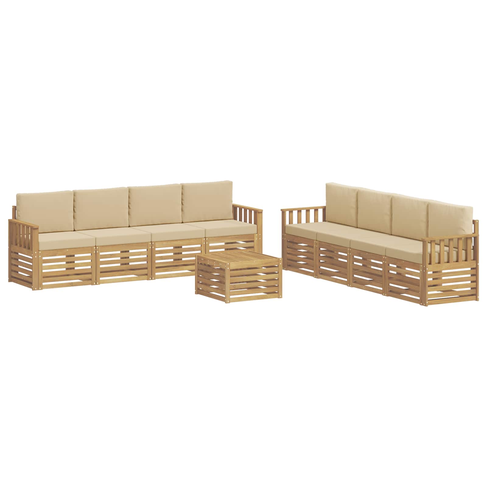 Σειρά Καναπέ Εξωτερικού 9 pcs Λευκό και Μπεζ 59 x 59 x 37 εκ - Pakobazaar