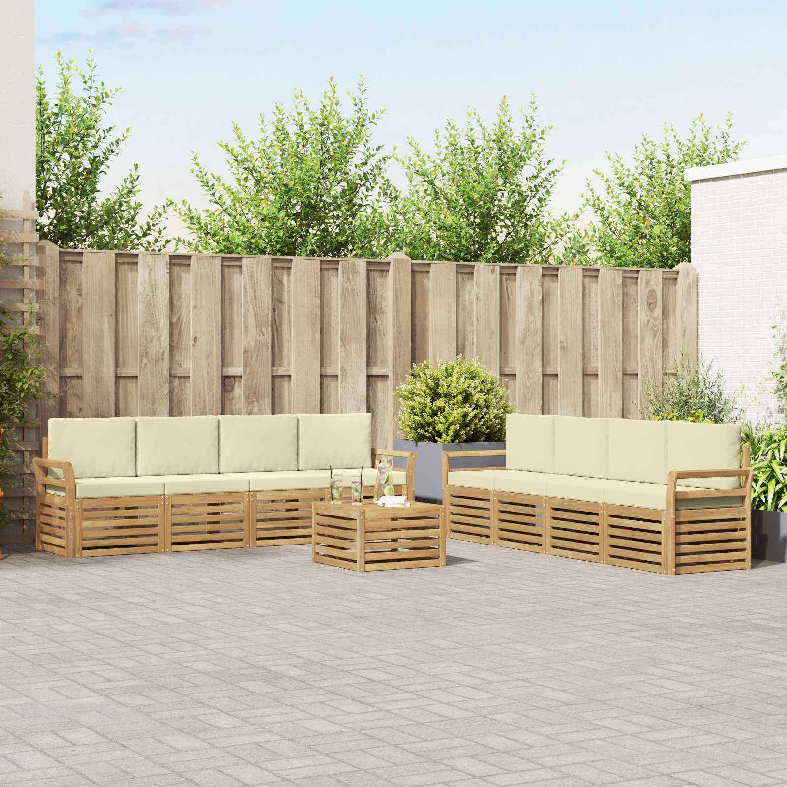 Σετ Καναπέ 9 pcs Λευκό και Κρεμ 59 x 59 x 37 εκ Πολυεστέρας - Pakobazaar