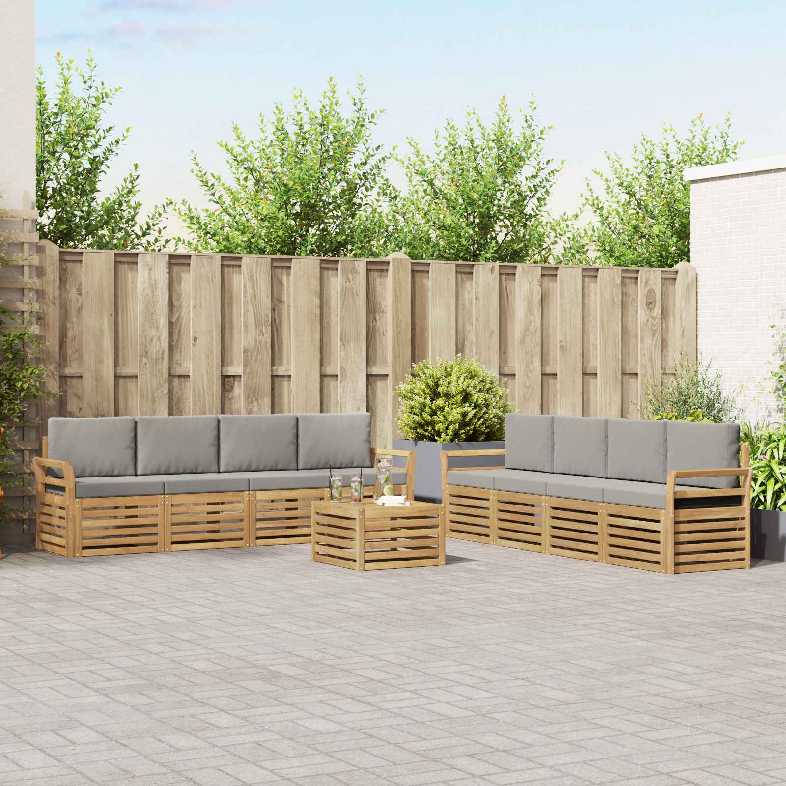 Σετ Καναπέ 9 pcs Λευκό και Ανοιχτό Γκρι 59 x 59 x 37 εκ - Pakobazaar