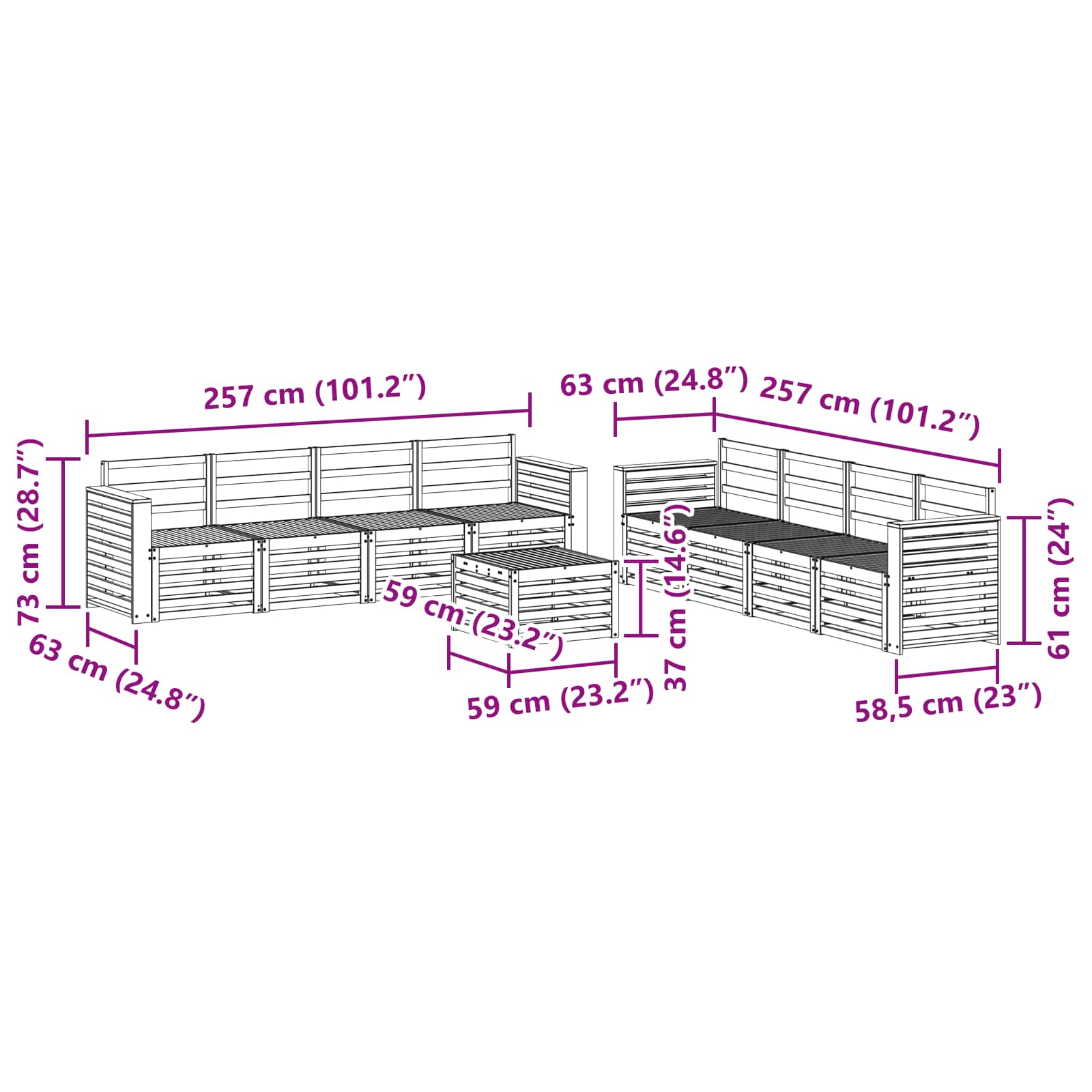 Σετ Καναπέ 9 pcs Λευκό 59 x 59 x 37 εκ Στερεό Ξύλο Ακακίας - Pakobazaar