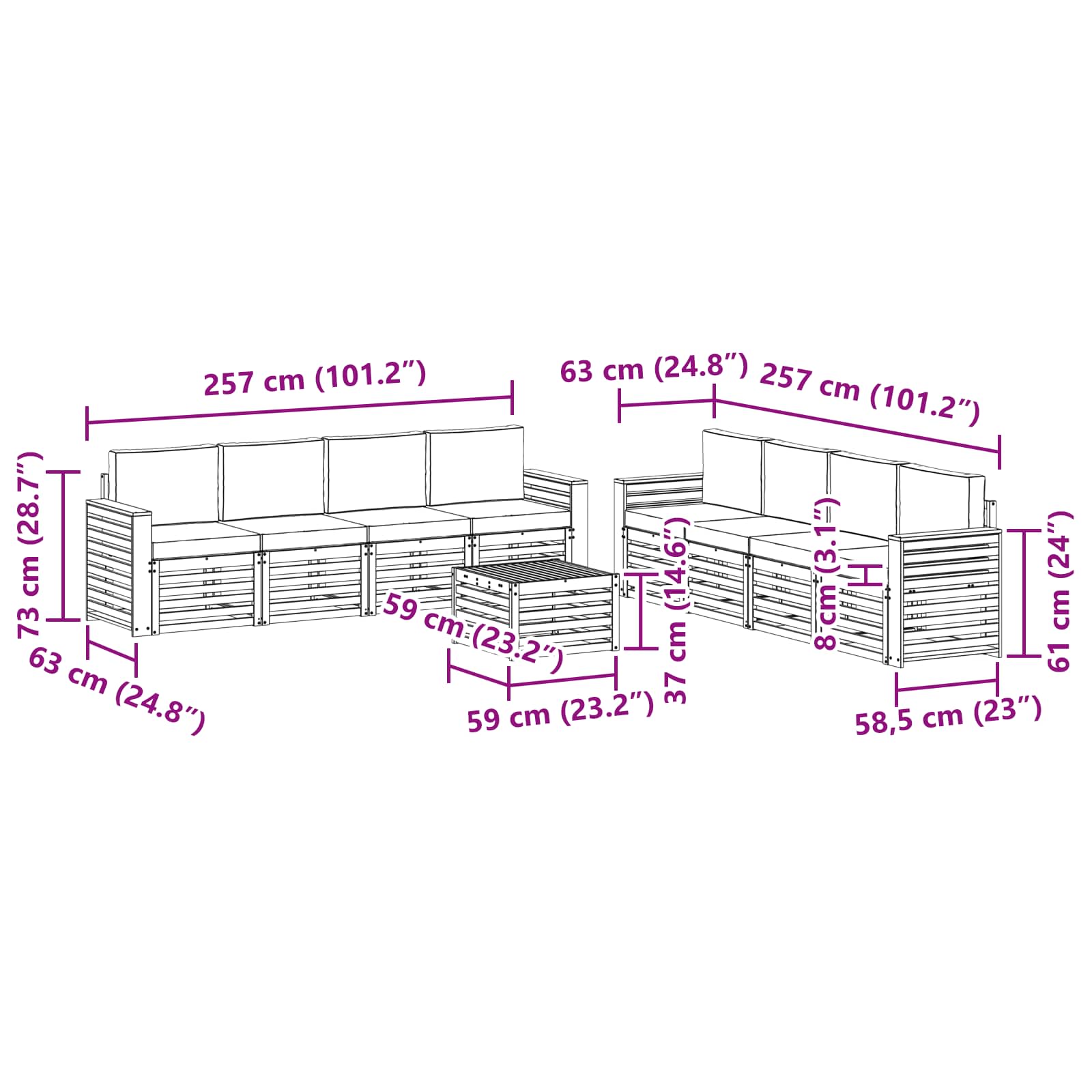 Σετ Καναπέ 9 pcs Λευκό και Μπεζ 59 x 59 x 37 εκ Πολυεστέρας - Pakobazaar