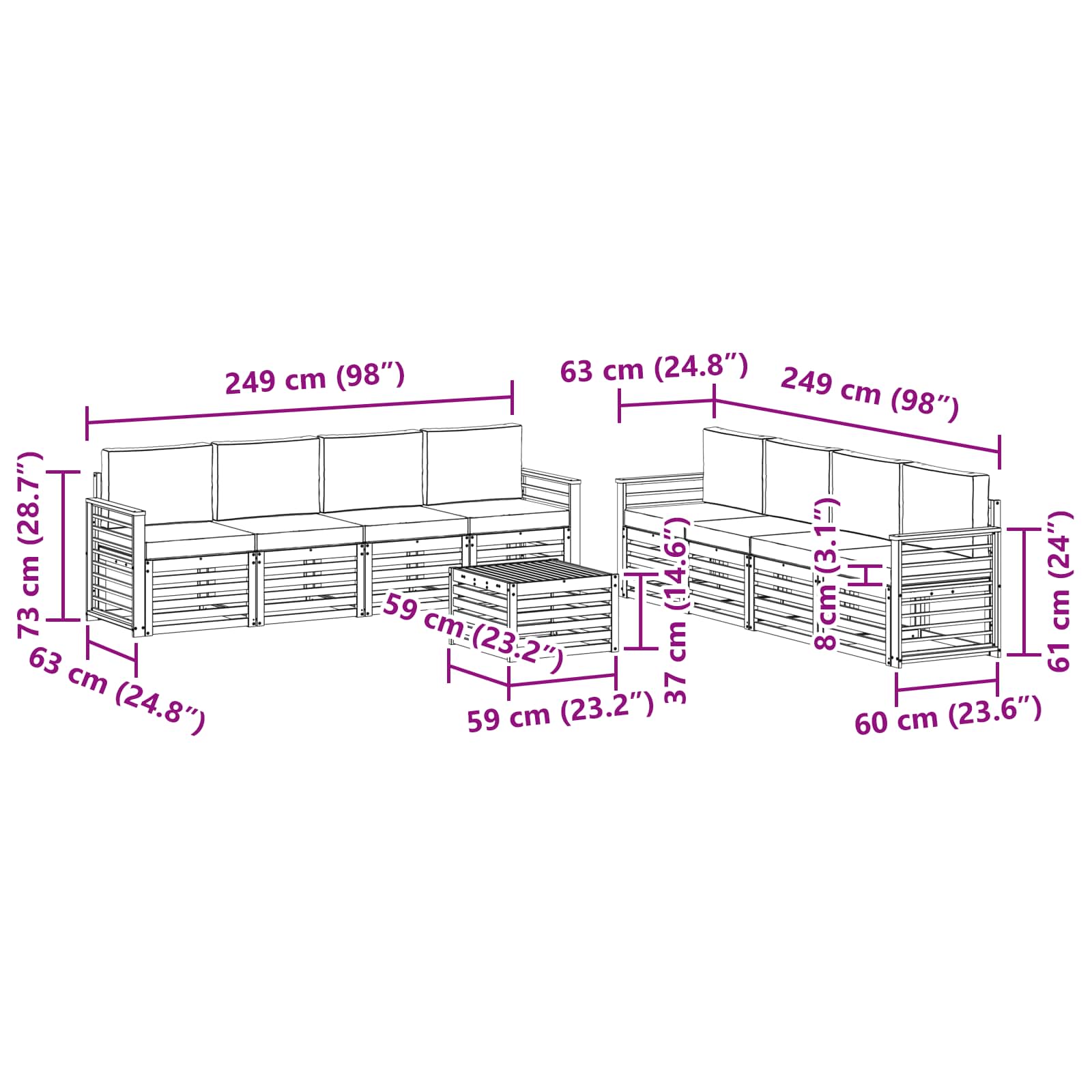 Σετ Καναπέ με μαξιλάρι 9 pcs Άσπρο και Ανθρακί Πολυεστέρας - Pakobazaar