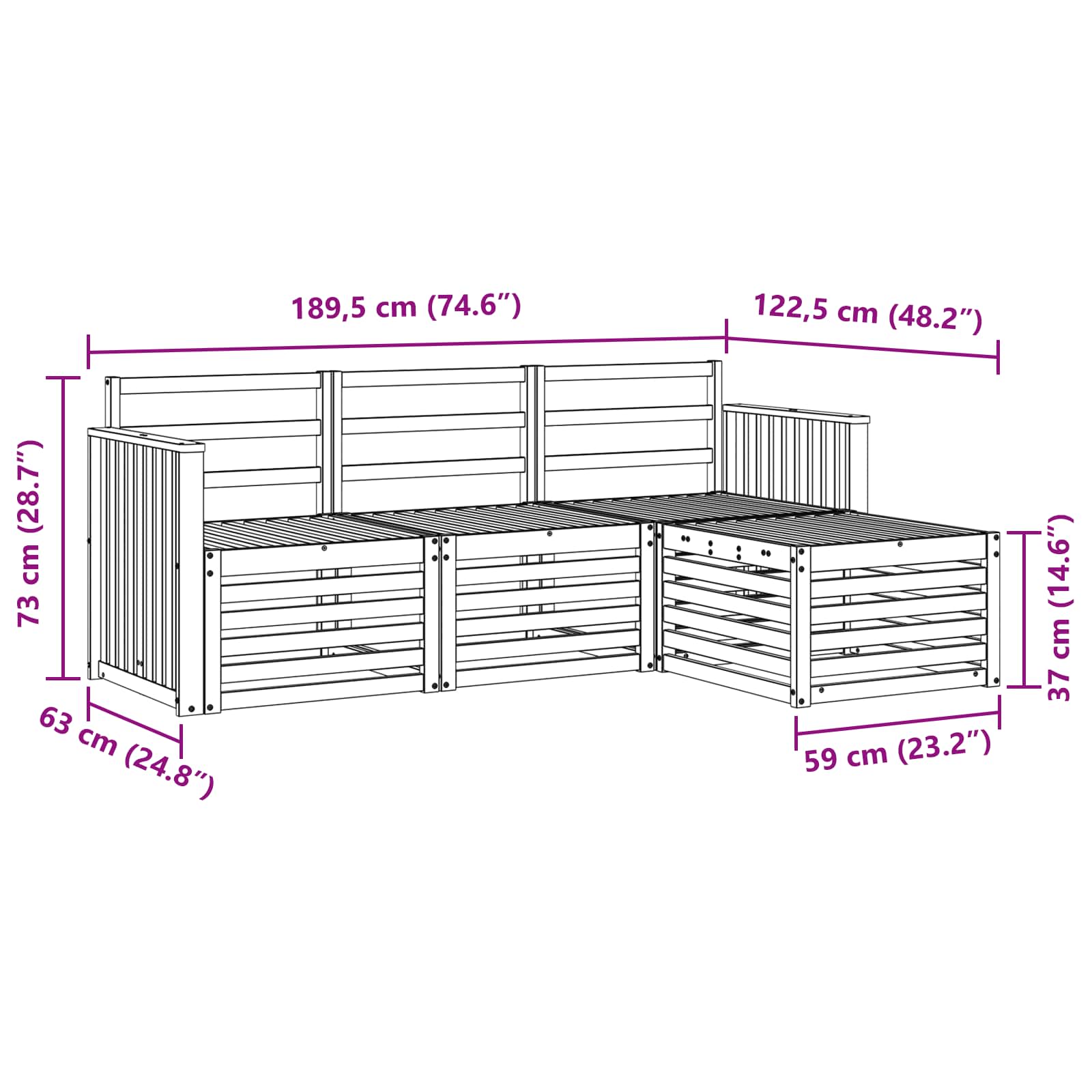 Σειρά Καναπέ Εξωτερικού 4 pcs Λευκό 189,5 x 122,5 x 73 εκ - Pakobazaar