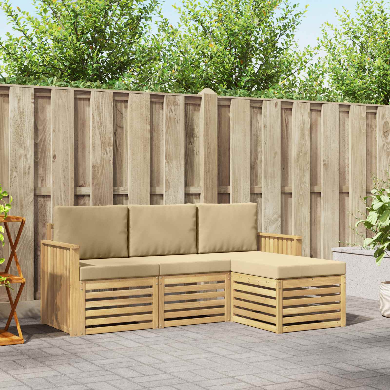 Σειρά Καναπέ Εξωτερικού 4 pcs Λευκό και Μπεζ - Pakobazaar