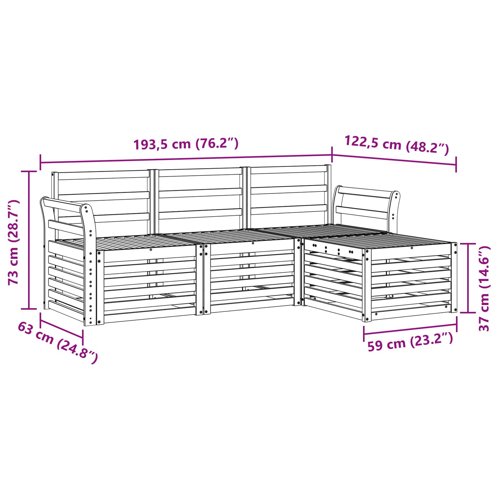 Σειρά Καναπέ Εξωτερικού 4 pcs Λευκό 193,5 x 122,5 x 73 εκ - Pakobazaar